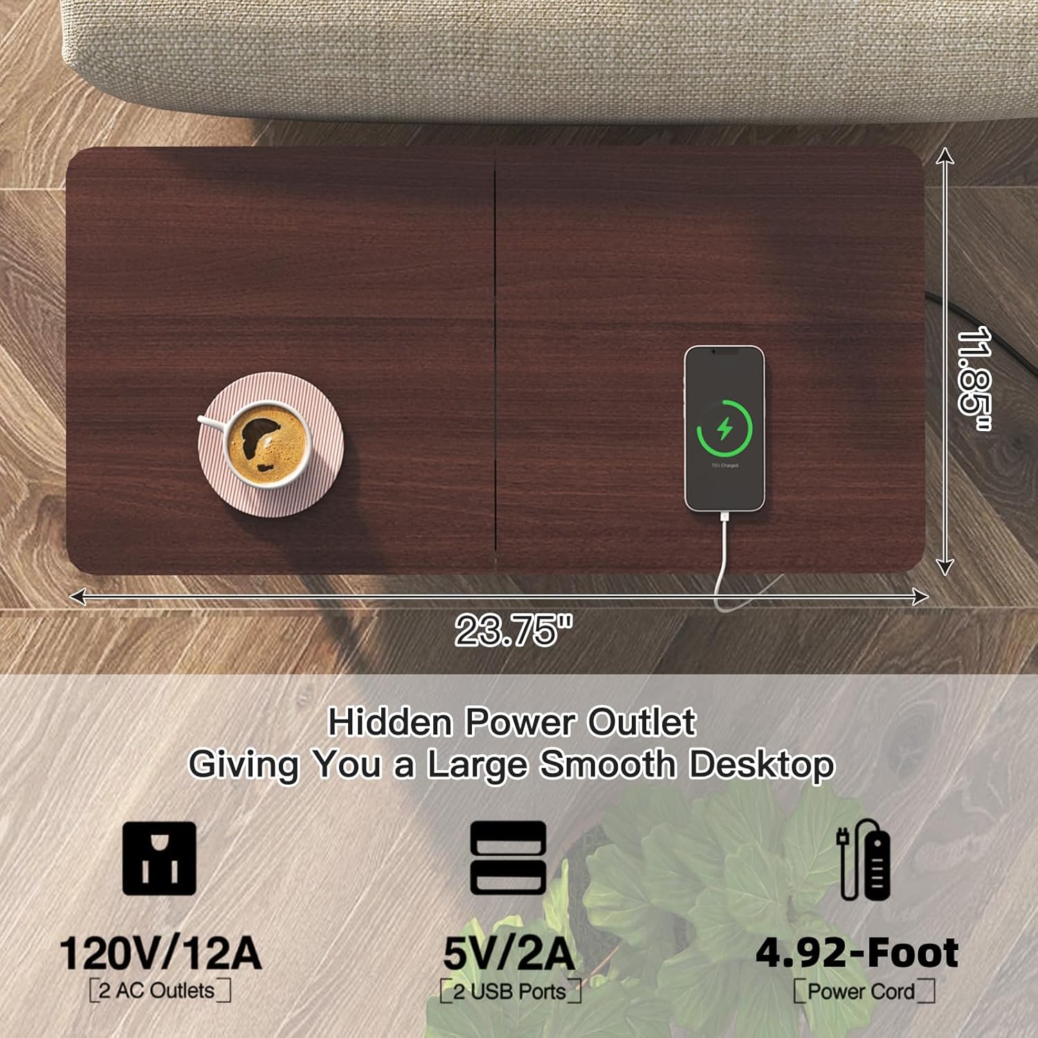 SOOWERY End Table with Charging Station, Narrow Side Table with Flip Top Cabinet and Fabric Drawer, Nightstand Bedside Tables for Small Spaces, Bedroom, Living Room, Dark Cherry