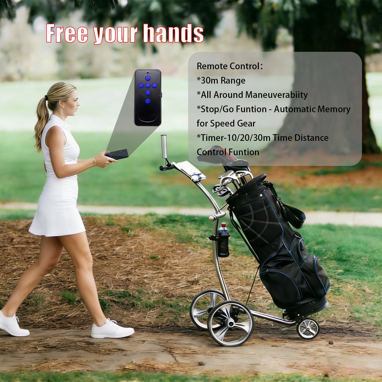 Carrito Eléctrico para Bolsa de Golf, Autonomía 20km, Mando, 3 Ruedas, Plegable y Manejable - La Solución para Golf Sin Fatiga
