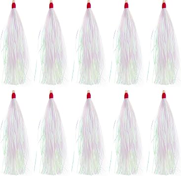 Fishing Bucktail Teasers Kit, 10/18pcs Mylar Flash Teaser Tail Fishing Teaser Lures Mylar Bucktail Skirts for Flounder Rig Saltwater 3 Colors