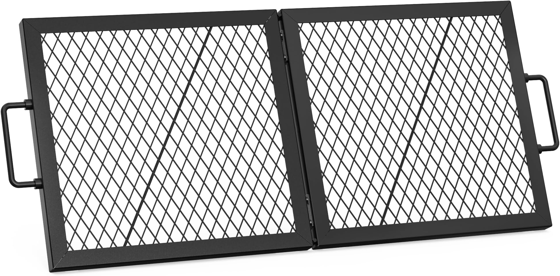 only fire Foldable X-Marks Fire Pit Cooking Grate, Portable Rectangle Campfire Grill Grate with Handles, Heavy Duty Steel Campfire BBQ Grill for Outdoor, 44 inch