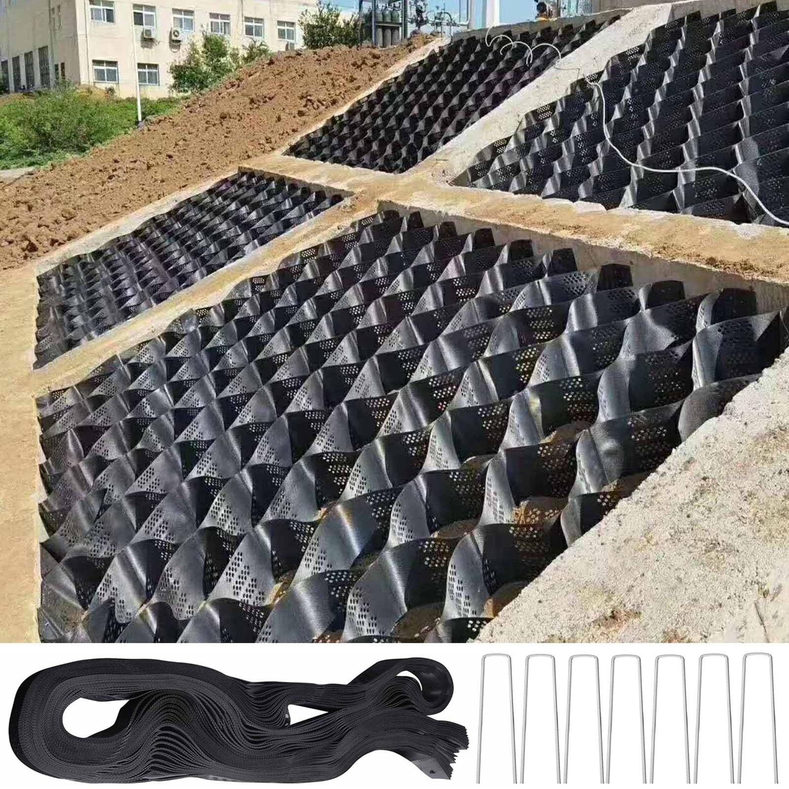 Géogrille pour allée de jardin en pente et aménagement paysager de terrasse