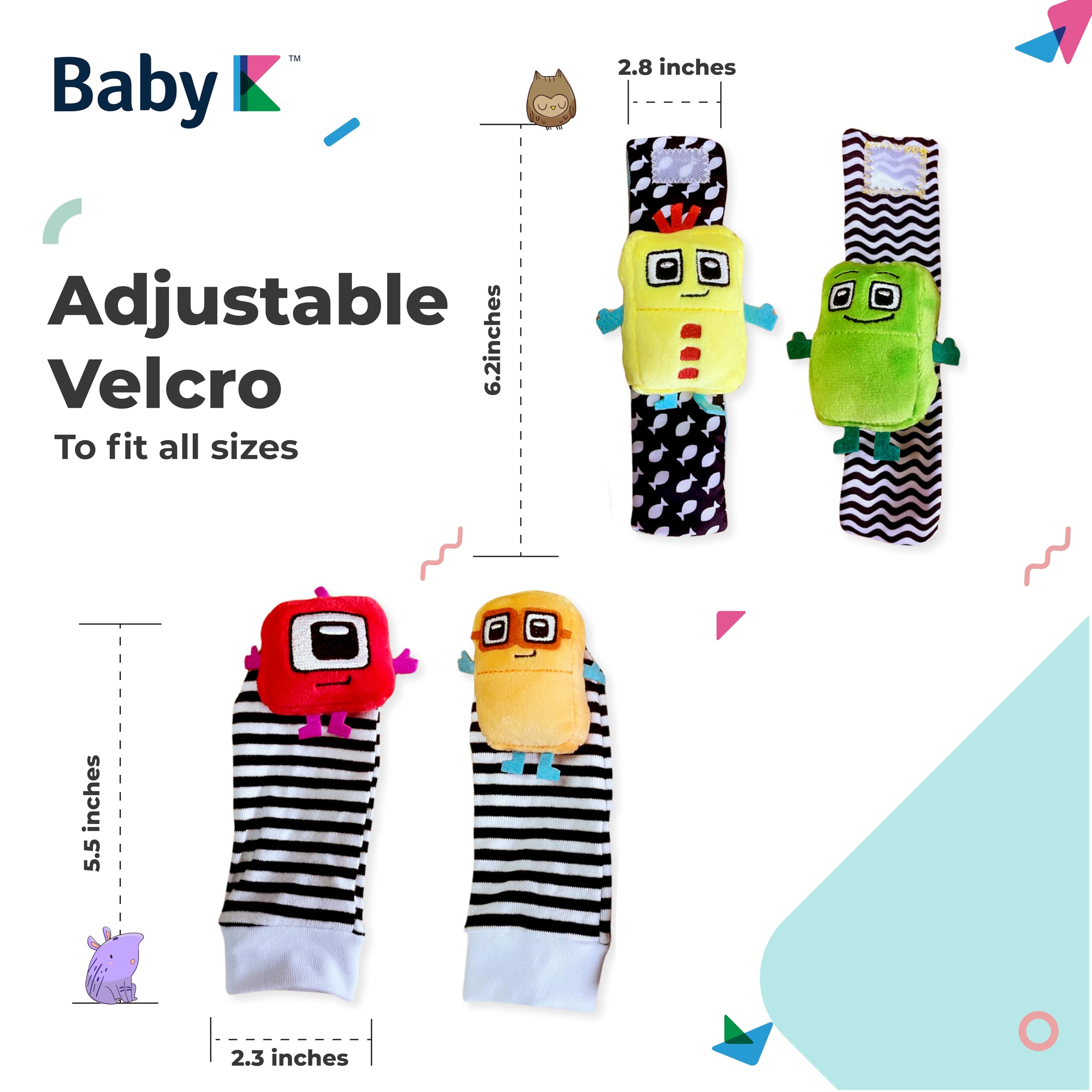 BABY K Foot Finder Socks & Wrist Rattles (Set L) - Newborn Toys for Baby Boy or Girl - Brain Development Infant Toys - Hand and Foot Rattles Suitable for 0-3, 3-6, 6-12 Months Babies