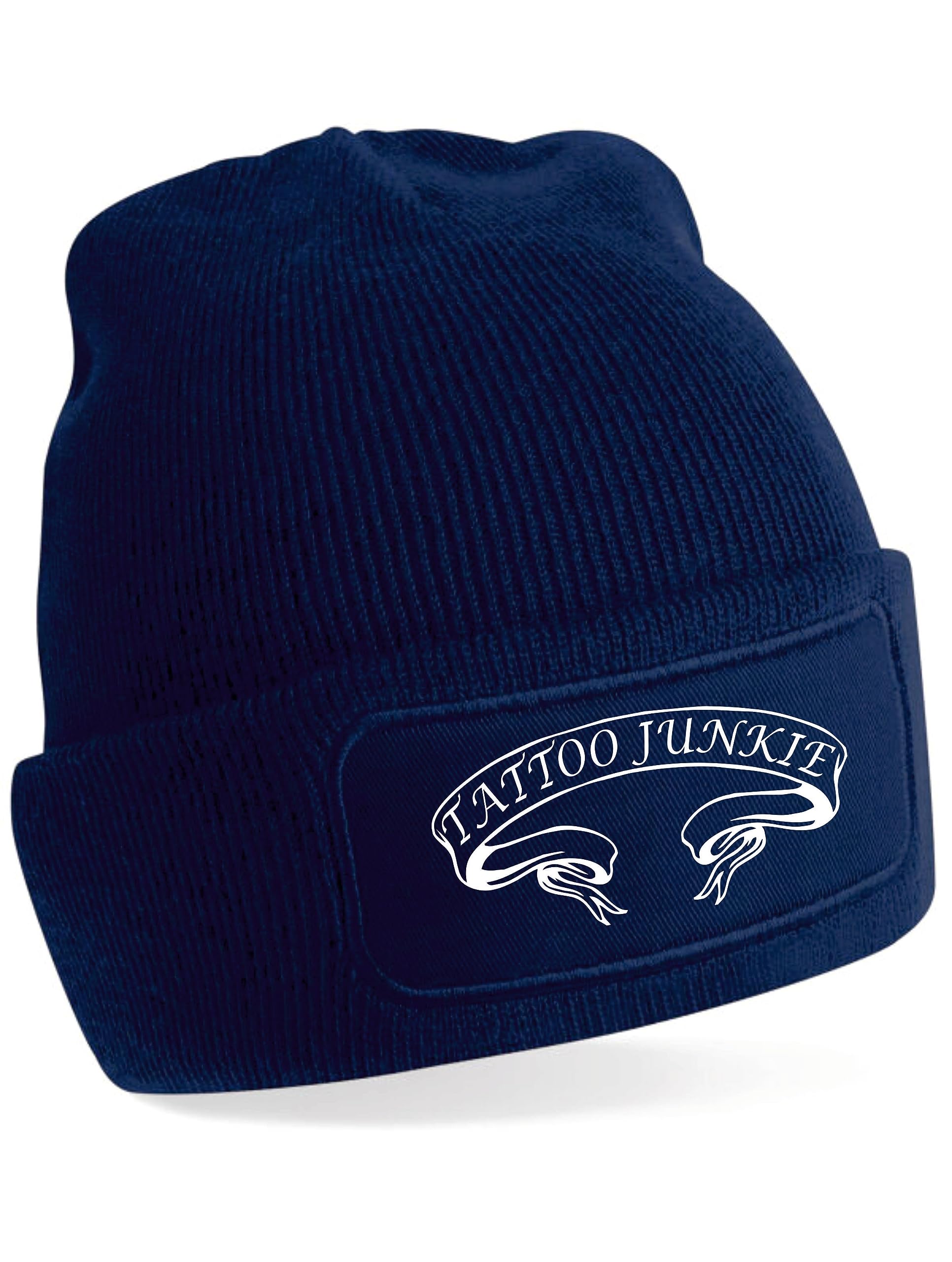 Print4u Women's Blue Tattoo Junkie Beanie Hat Birthday Tattoo Gift Great For Men &