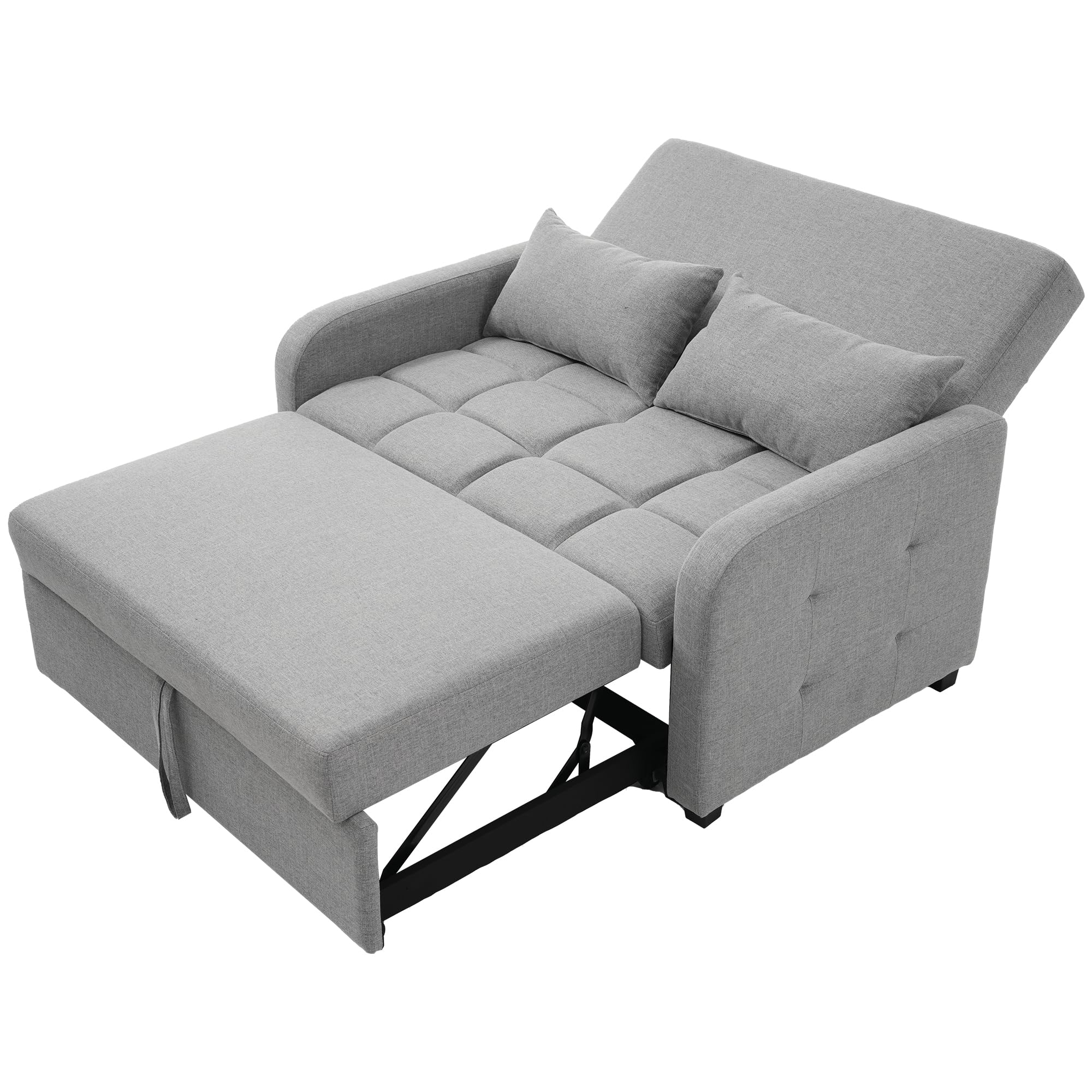 Azkoeesy Divano letto multifunzionale a 2 posti con funzione di sonno e pieghevole, schienale regolabile, ideale per piccoli appartamenti e dormitori, rivestimento in lino (grigio)