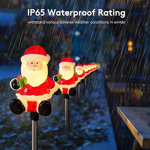 Miniatura 6 de BlcTec Decoraciones navideñas para exteriores, 4 luces de Navidad de Papá Noel con estacas de acero inoxidable, luces de camino a pilas con