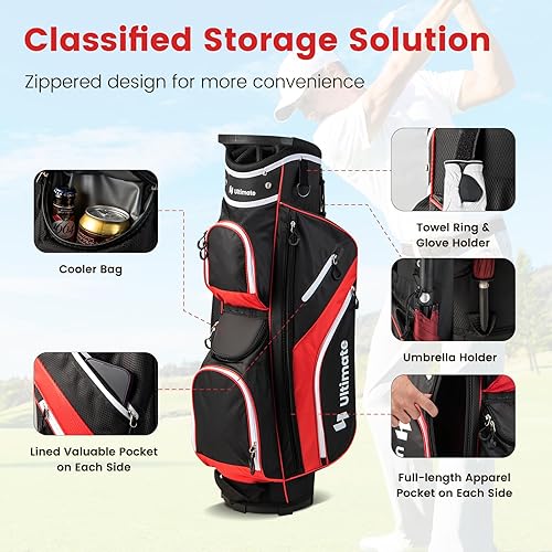 Miniatura 3 de Goplus Bolsa de carrito de golf con divisores superiores de 14 vías, bolsa de carrito de golf con 9 bolsillos con cremallera, bolsa refrigeradora,