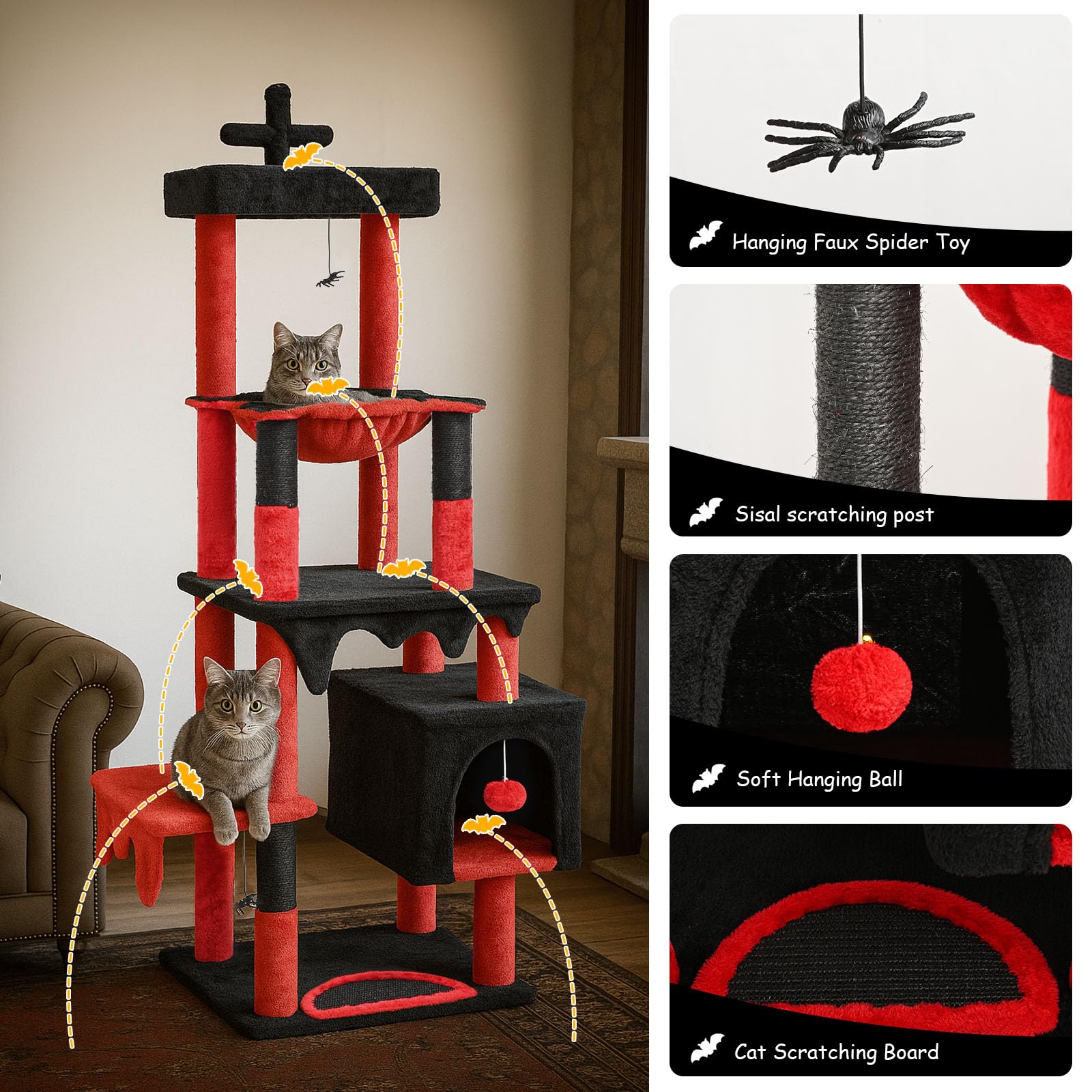 Klimtoren - HappyPets - Kattenhuis - Hangmat - grijs