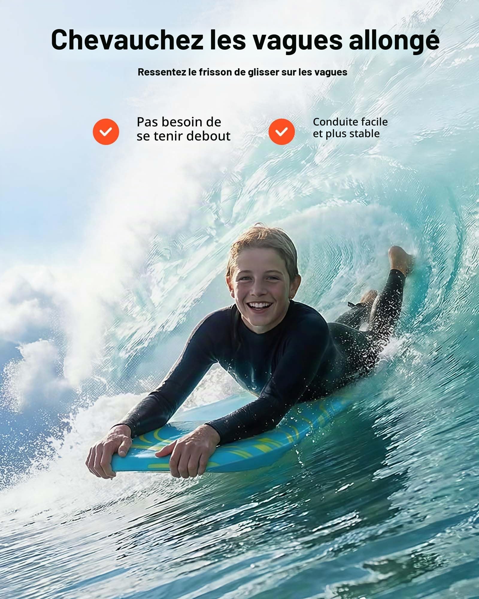 VEVOR Planche de Bodyboard 105,5 cm, Bodyboard de Plage avec Noyau en Mousse EPS et Leash de Poignet, Matériel de Surf Sport Nautique pour Débutants et Jeunes jusqu'à 81,7 kg, Planche de Boogie Bleue