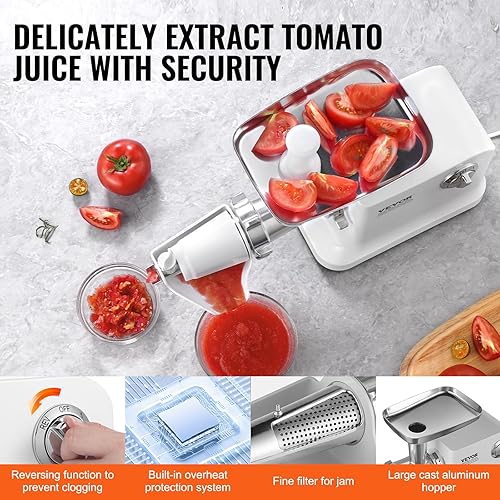 Miniatura 6 de VEVOR Colador eléctrico de tomate, máquina para hacer salsa de tomate de 700 W, colador de alimentos y máquina de salsas, molino de alimentos de