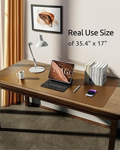 Miniatura 444 de YSAGi Protector de escritorio de cuero, tapete de oficina, alfombrilla grande para mouse, antideslizante, de piel sintética, almohadilla