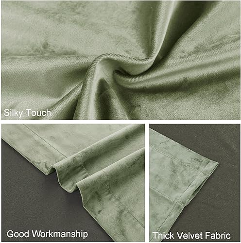 Miniatura 5 de JIUZHEN Cortinas de terciopelo retro suave de 63 pulgadas de largo, cortinas opacas de terciopelo retro suave, con aislamiento térmico y reducción