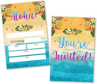 Aloha Luau Party Invitations For Boy Girl, Birthday Invites Cards For Kids Family, Hawaiian Beach Invitation Cards With Envelopes, Summer Tropical Party Decorations Supplies Favors -D04