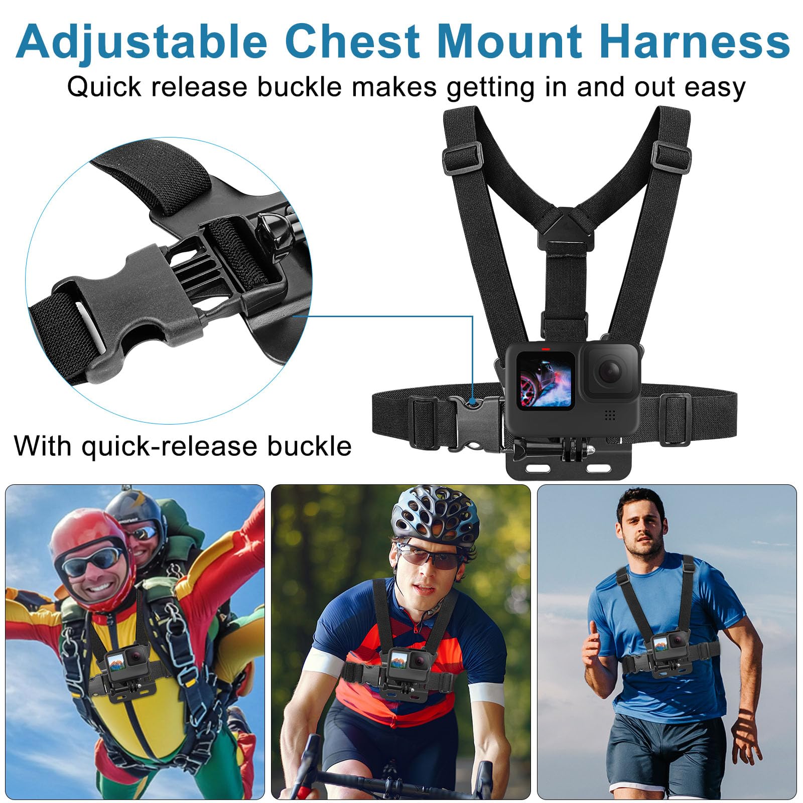 ChromLives Action Camera Set Accessori per GoPro Hero e Insta 360, Kit Accessori 4 in 1 con Porta Tracolla Porta Testa Zaino per GoPro Hero/Insta 360 X4 / X3