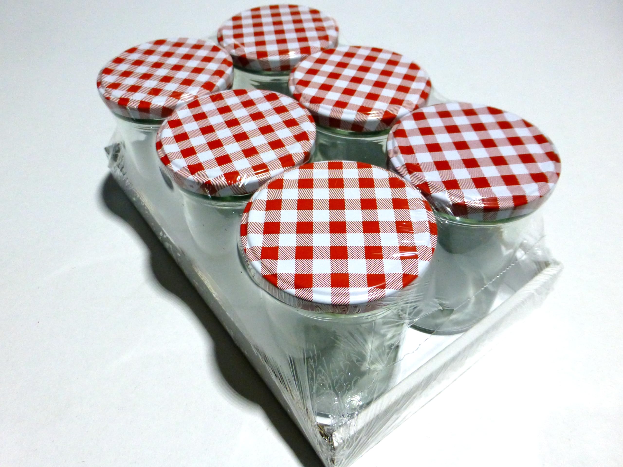 6x Marmeladengläser 435 ml Set | Deckel Rot Kariert TO 82 | Einmachgläser mit Schraubdeckel zum befüllen | Sturzgläser für Marmelade Schraubgläser | leere Gläser | 6 Stück