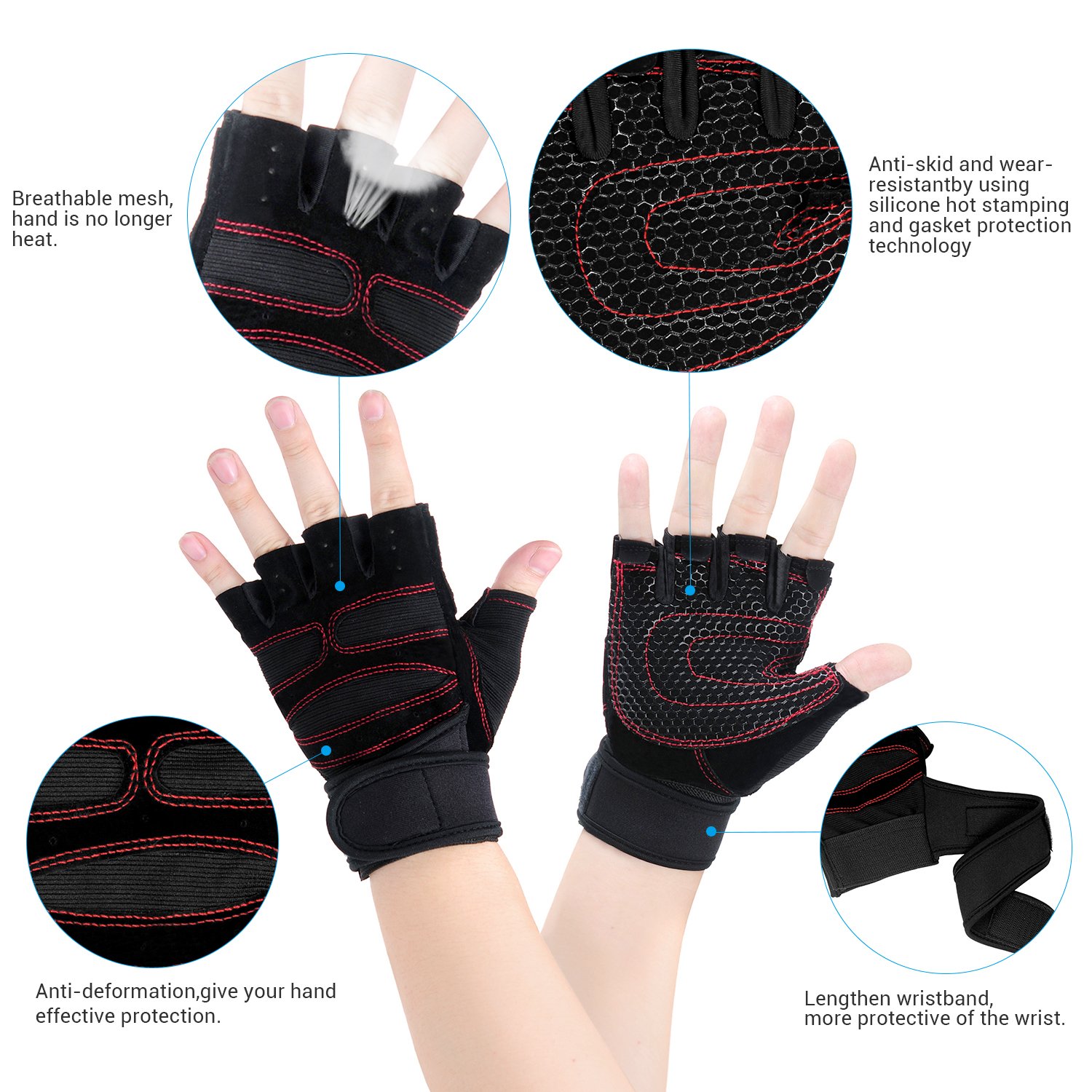 Vsllcau Fitness Handschuhe Trainingshandschuhe Halbfinger mit  Handgelenksttze fr Hanteltraining, Klimmzge, Gewichtheben, Fahrrad  Fahren, Bergsteigen usw. (Schwarz-Rot) : Amazon.de: Sport & Freizeit