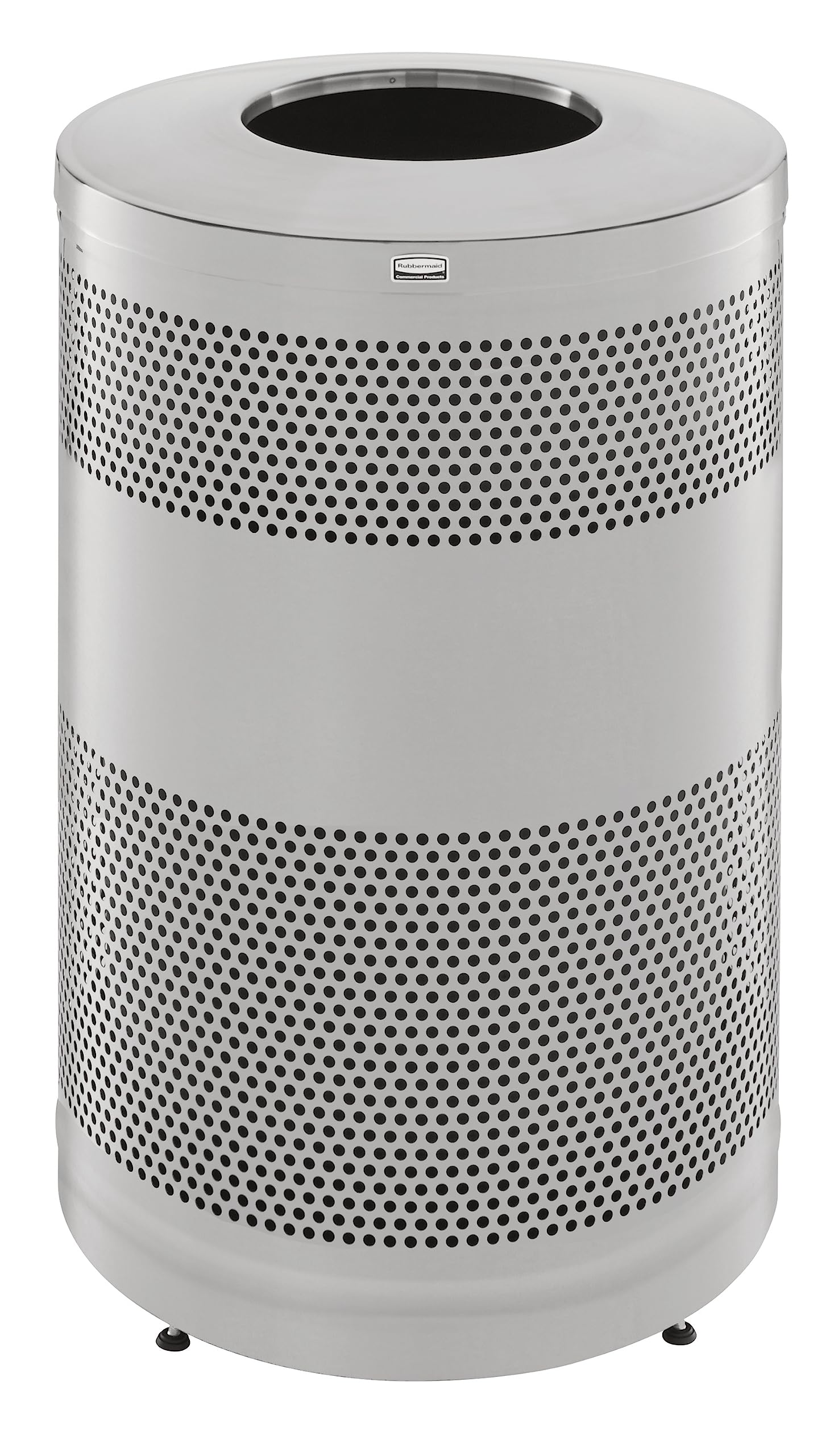 Rubbermaid Commercial Products Classic Open Top Outdoor Trash Can 51-Gallon Round Stainless Steel Garbage Bin for Mall Stadium