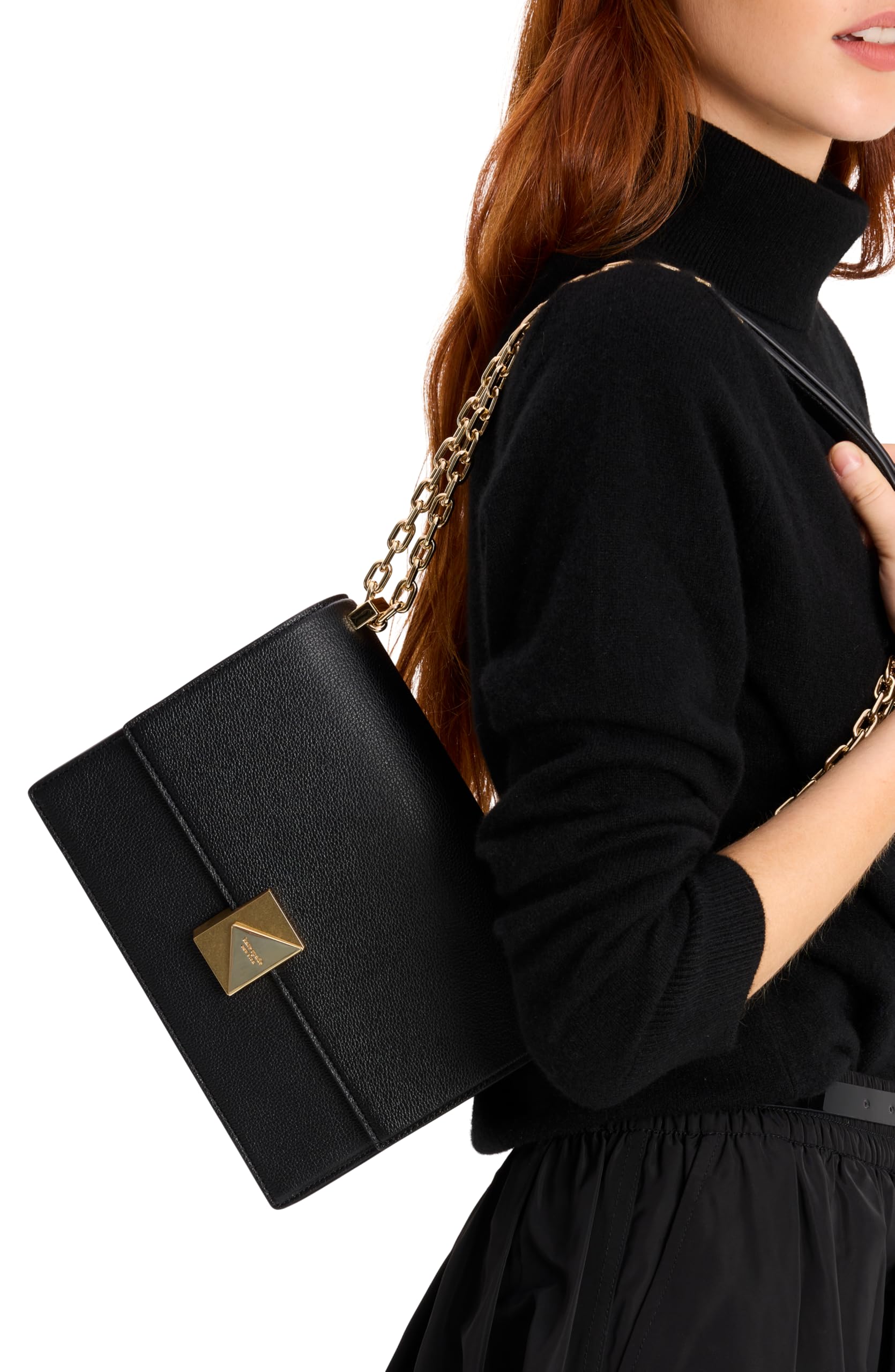 kate spade new york Deco Pebbled Leather Chain Shoulder, Black