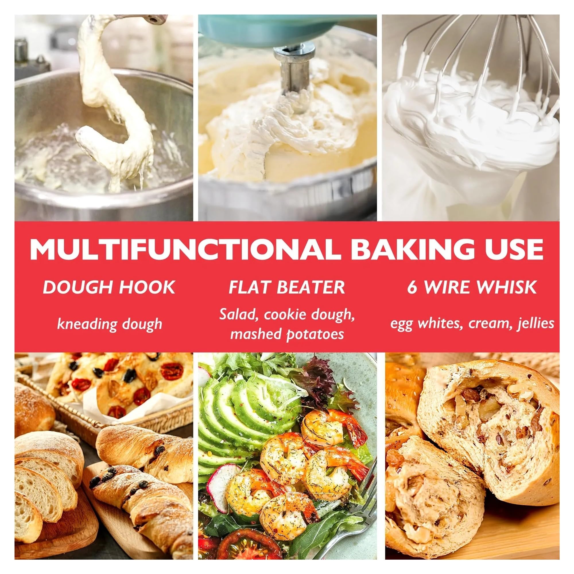 Akcesoria ze stali nierdzewnej kompatybilne z KitchenAid Mikser stojący z podnośnikiem o pojemności 5–6 Qt Zawiera 6-drutową trzepaczkę, ubijak i hak do wyrabiania ciasta FKompatybilny z KSM55/60(6qt