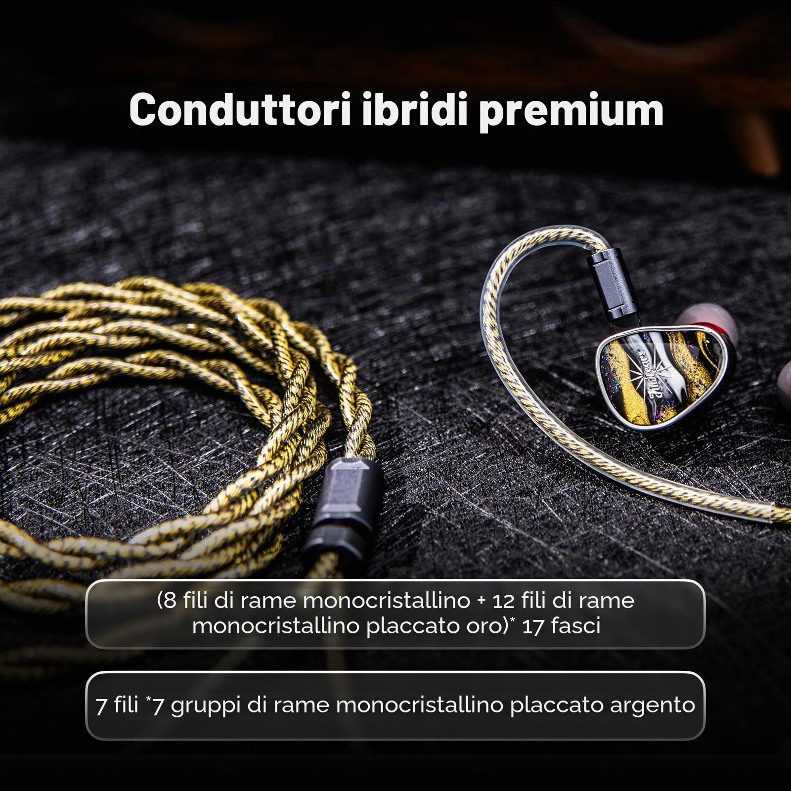 Linsoul Tripowin Cygnus Cavo IEM Ibrido in Rame Monocristallino, Filo di Ricambio per Cuffie HiFi LITZ TYPE5 e AWG 17 per In Ear Monitor e Auricolari con Cavo (2-Pin)