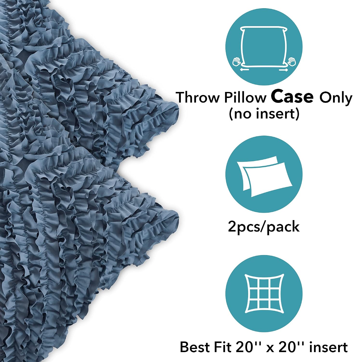Oubonun 20 x 20 Decorative Throw Pillow Covers Boho Set of 2 - Farmhouse Floral Pillow Covers - Polyester Pillowcase with Zipper - Romantic Fluffy Soft Pillow Covers for Couch Sofa Bed(Grey Blue)