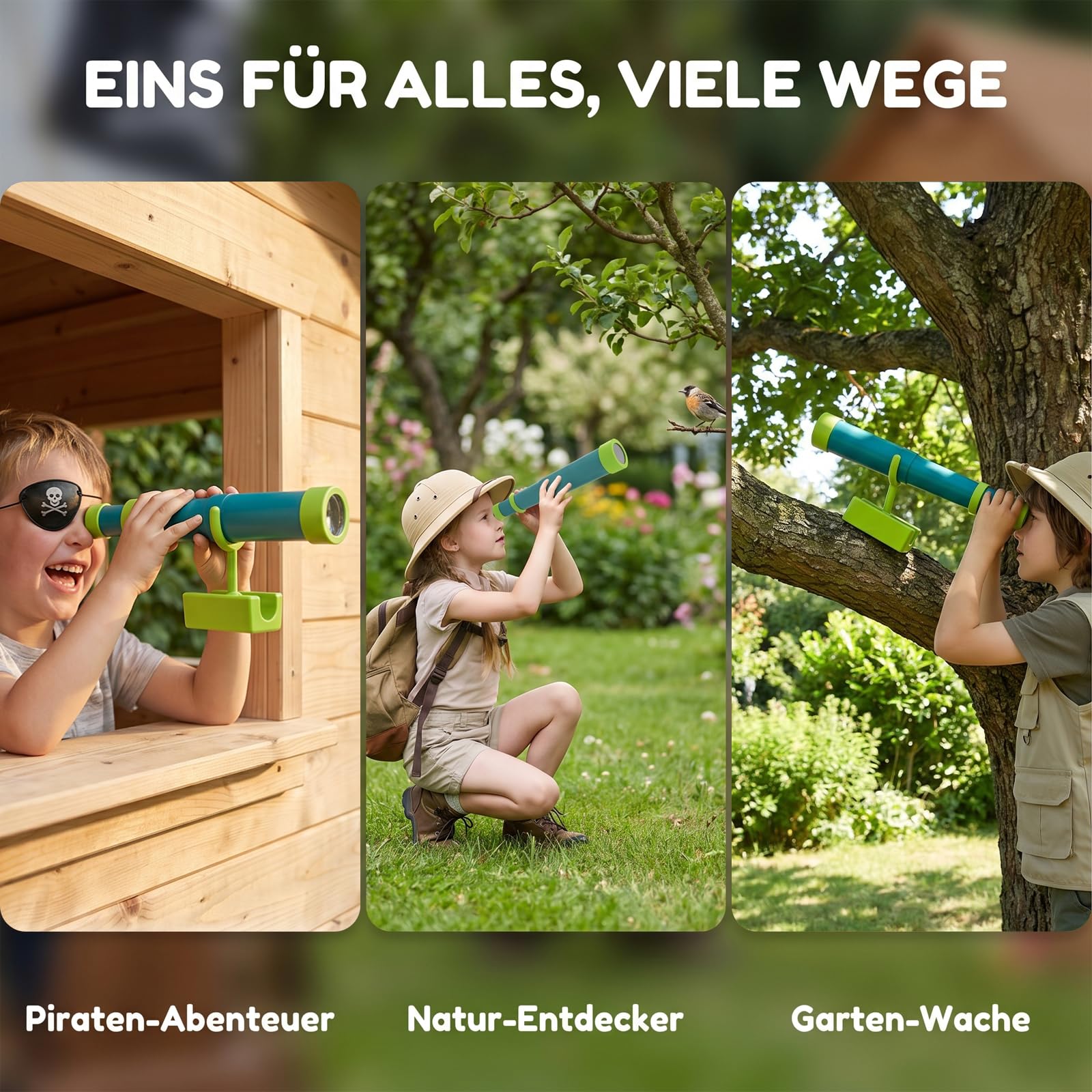 Harilla Piratenschiff-Teleskop für Spieltürme, Piraten-Fernrohr, Erkundungsspielzeug, Spielplatzzubehör, einziehbar für Kinderspielplätze, Piratenparty Accessoires, Grün