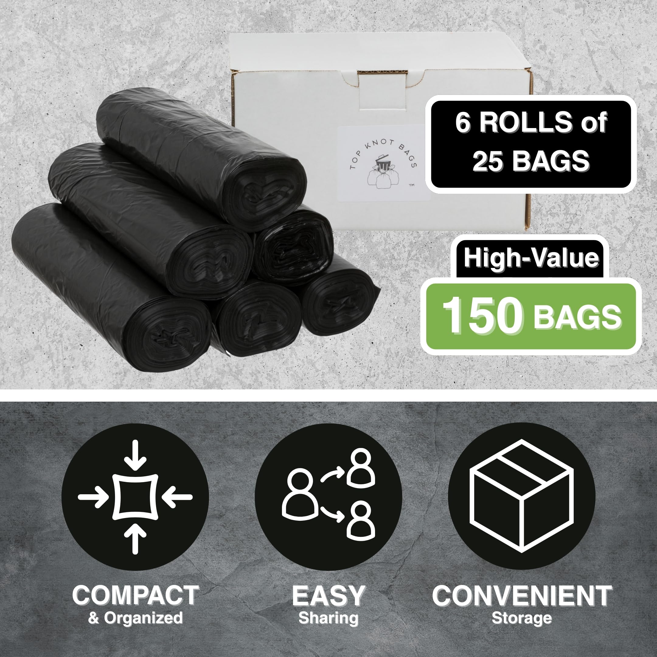 Top Knot Bags 40 Gallonen Müllbeutel Plastiktüten 40 x 48 schwarz 150 Count Doseneinsatz Bulk 40 41 42 43 44 45 Made in USA Tüten