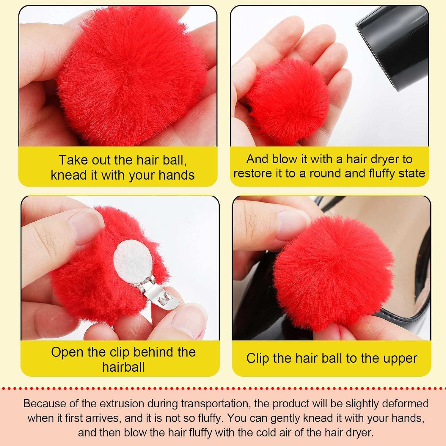 WILLBOND 4 Pcs Fluffy Pompom Balls with Metal Clip Removable Faux Fur Pompom Balls Pom Pom Hair Clips for Crafts Hat Shoe Scarf Charm