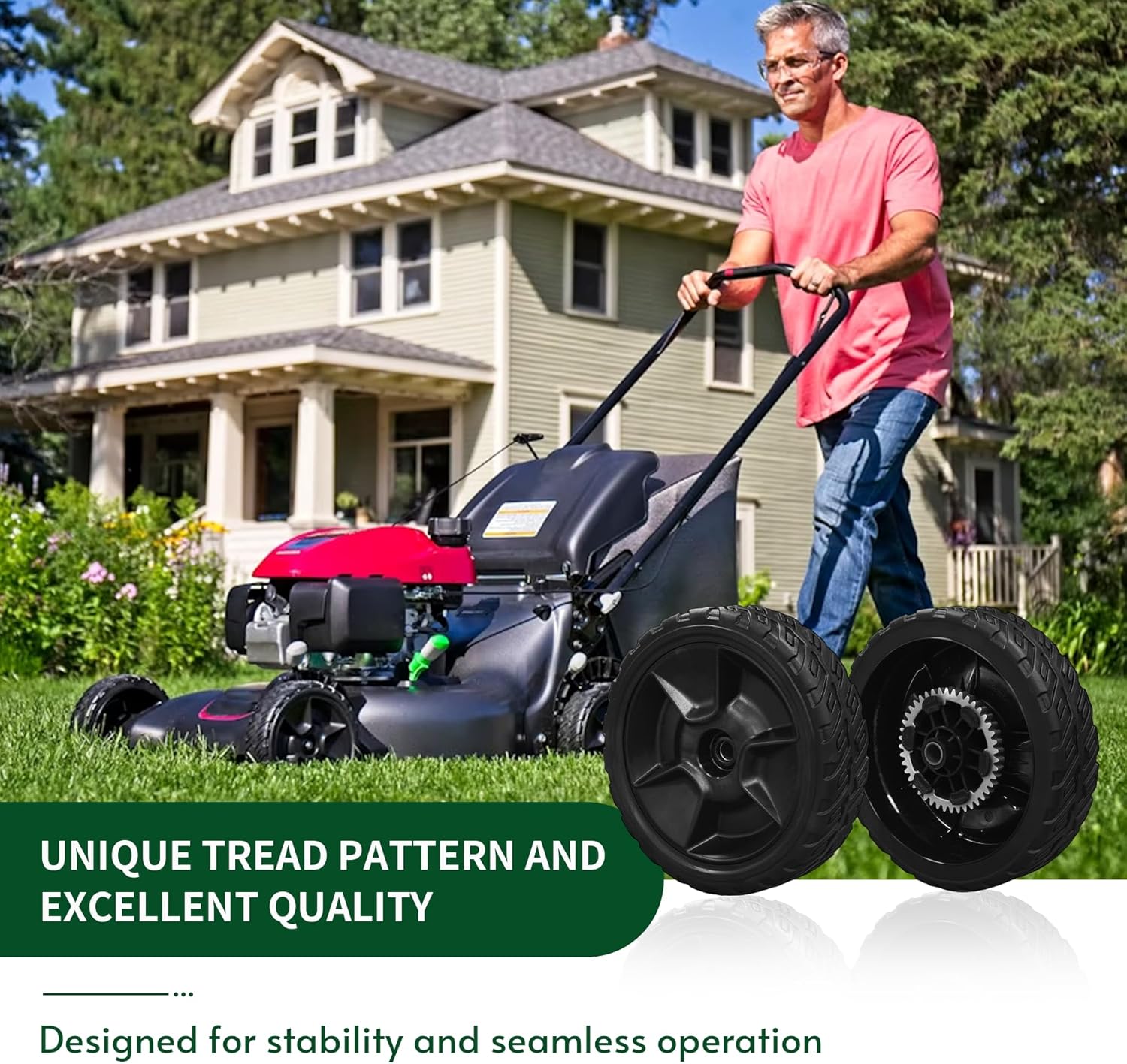 42710-VR8-N00ZA 44710-VR8-N00ZA 2 Lawn Mower Rear Drive Wheels and 2 Front Drive Wheels Compatible with Honda HRN216 Walk Behind Mower Tires Assebmly-8 Inch