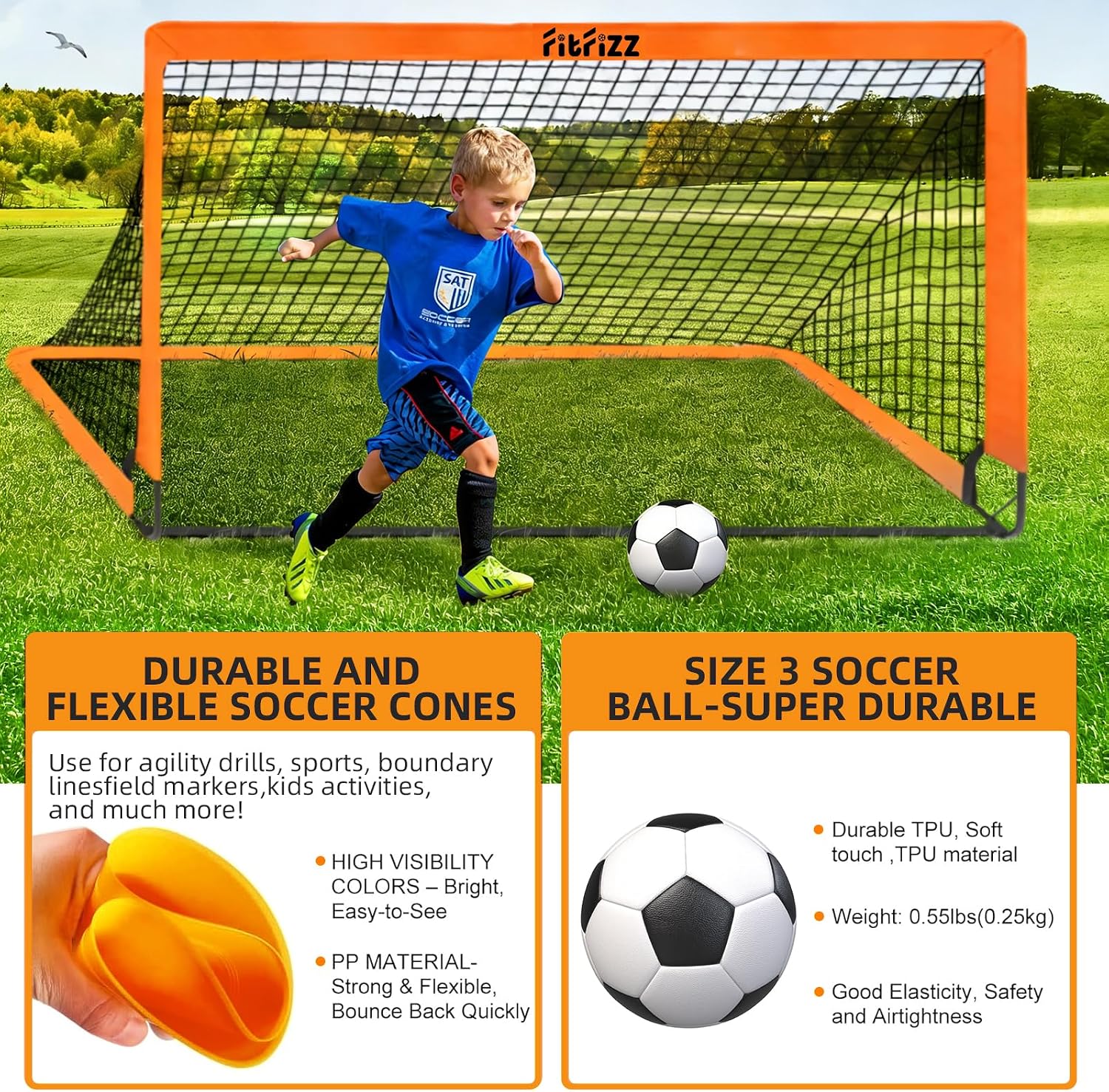 Soccer Goal, Soccer Goals for Backyard, 6x4ft Portable Pop Up Soccer Net Set, Soccer Training Equipment with Soccer Ball, Ladder and Cones