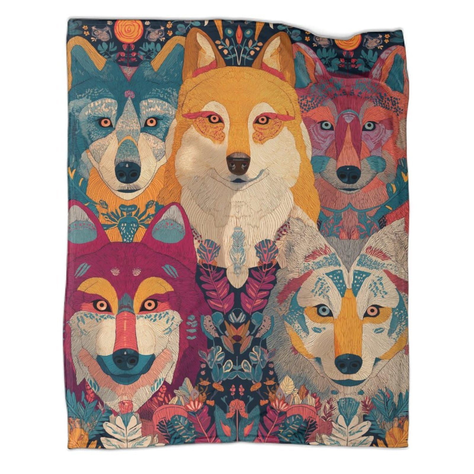 kaiyun Illustration with Wolves Pattern Super Soft Blanket | Throws | Fluffy And Comfortable Travel Cover,50x60inch(127x152cm)