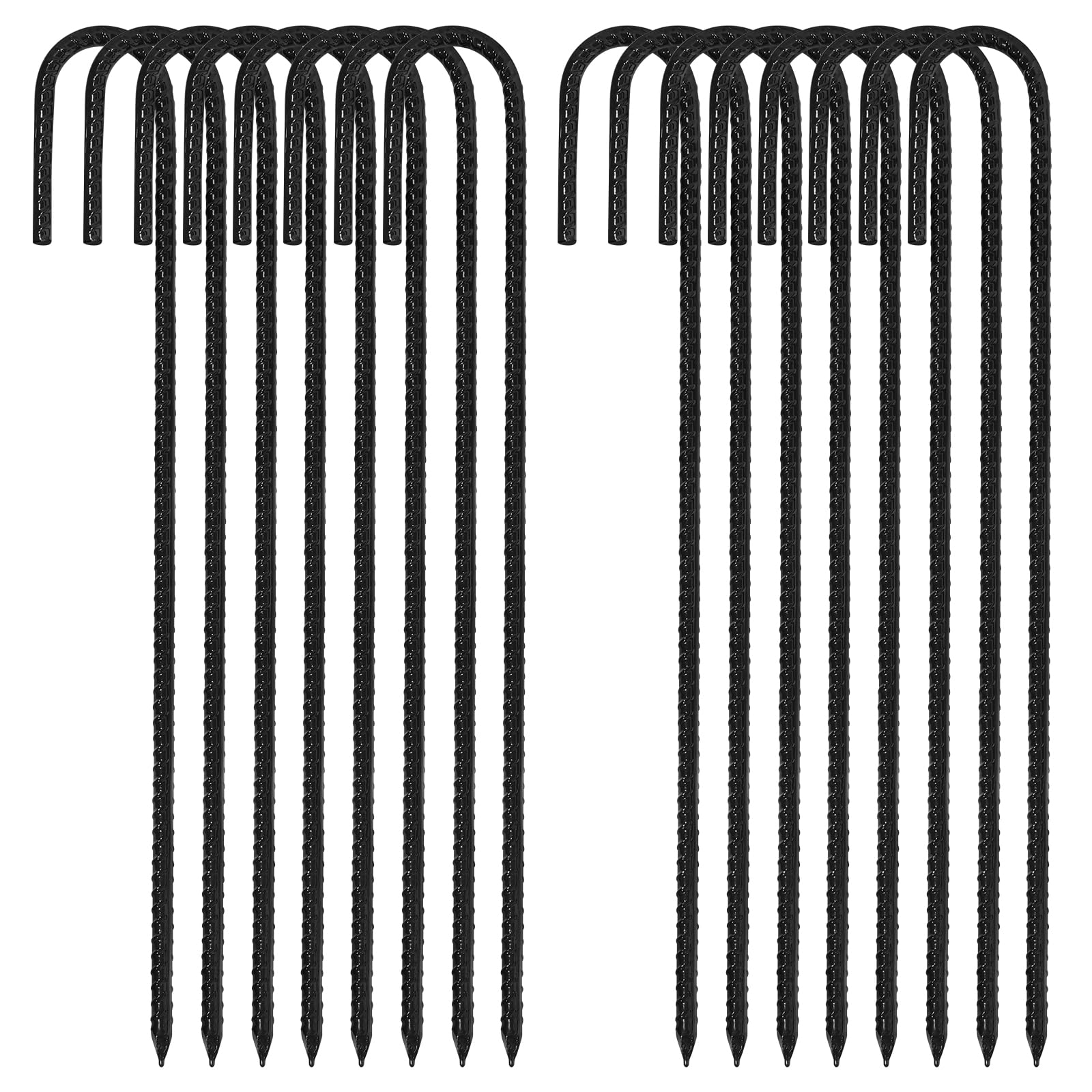 ERYTLLY 16In Rebar Stakes J Hook Heavy Duty Galvanized Metal Stakes for Ground Barrel Soil Tent Swing Set Anchors Fence Stakes Curved Steel Plant Support Garden Stakes with Hooks(16in 16pk)