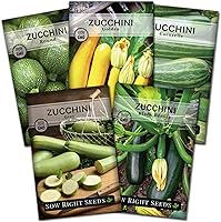 Sow Right Seeds Zucchini Collection - Black Beauty, Grey, Round, Golden, Cocozelle Non-GMO Heirloom Seeds for Productive Summer Squash Garden
