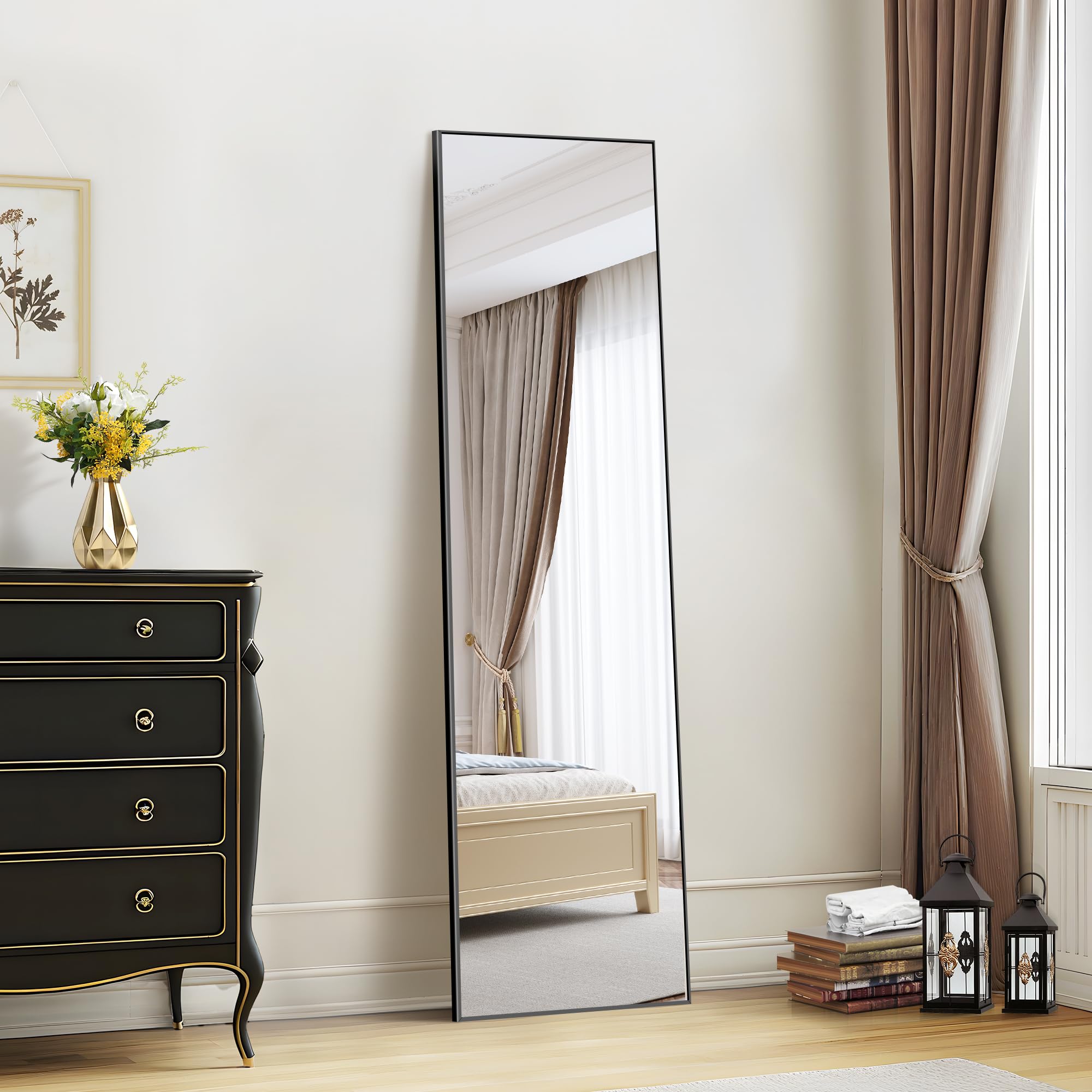 Miroir sur pied WOLIBEER 150x40 cadre aluminium pour illuminer votre entrée ou chambre