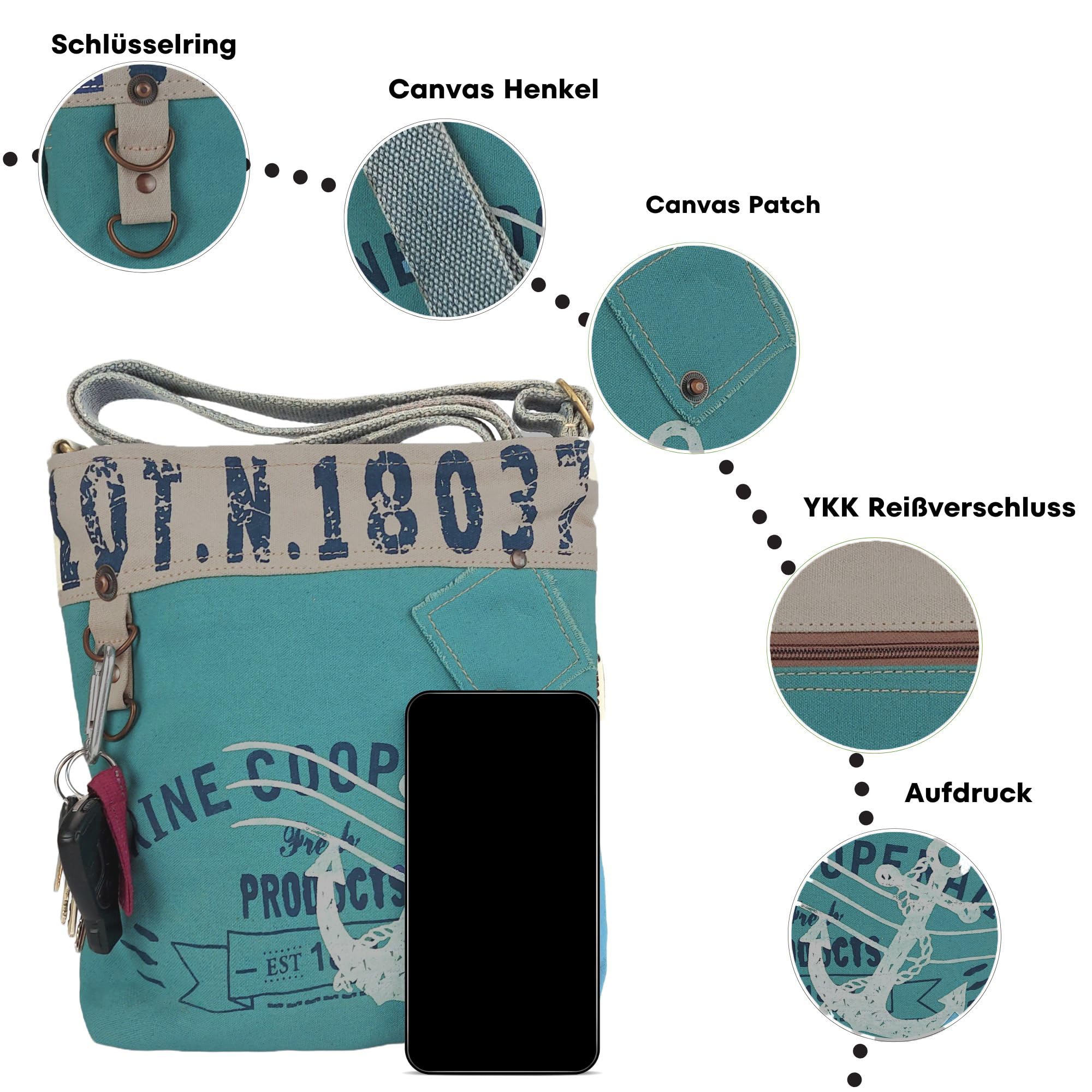 Sunsa Maritim Anker Design Crossbody Bag. Vegane Damen Umhängetasche. Blau