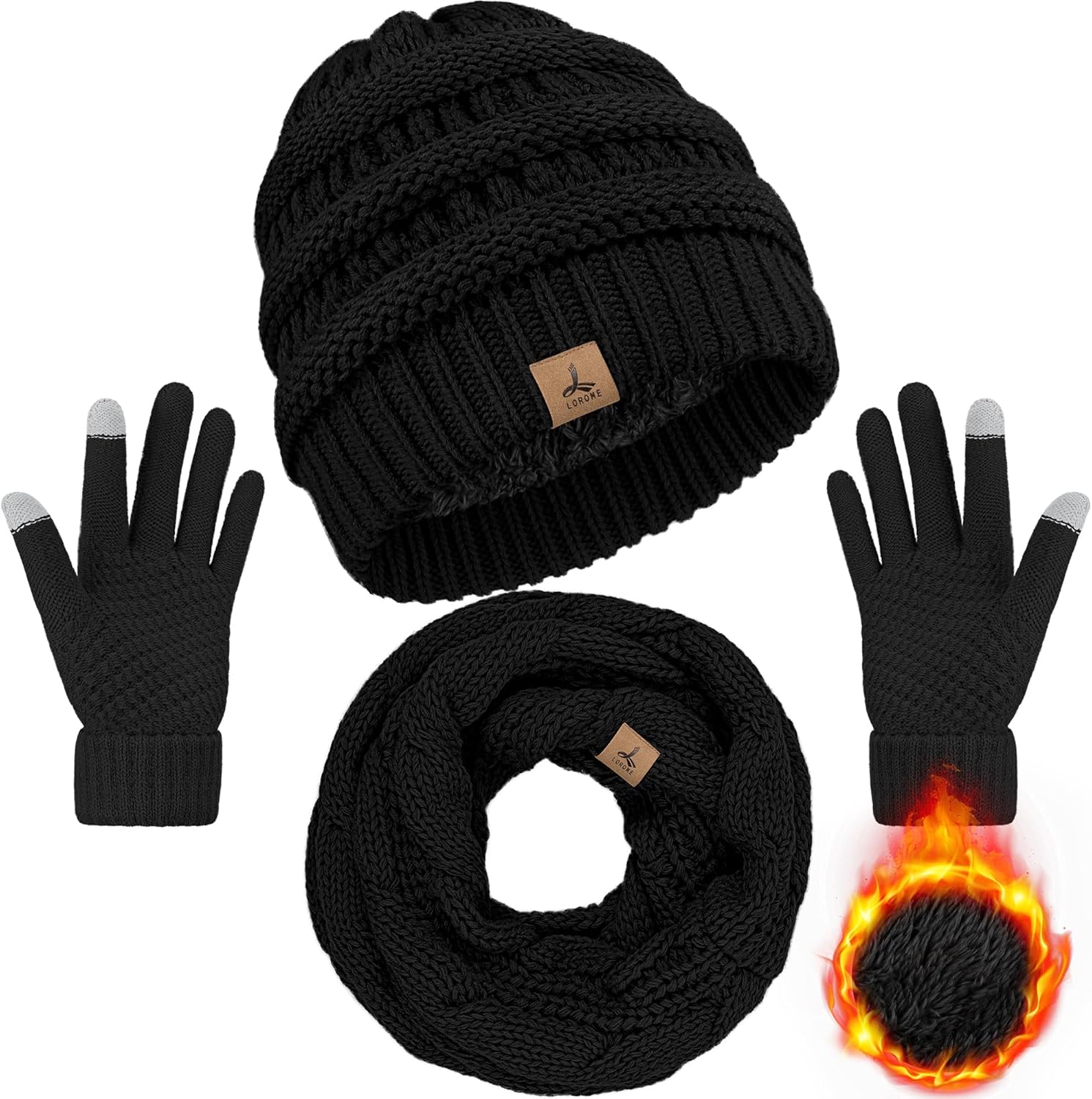 Winter Beanie Hat Scarf Gloves