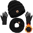 LOROME Winter Beanie Hat Scarf Gloves, Warm Fleece Knit Hats Touch Screen Gloves Neck Scarf Set Winter Gifts for Unisex Adult