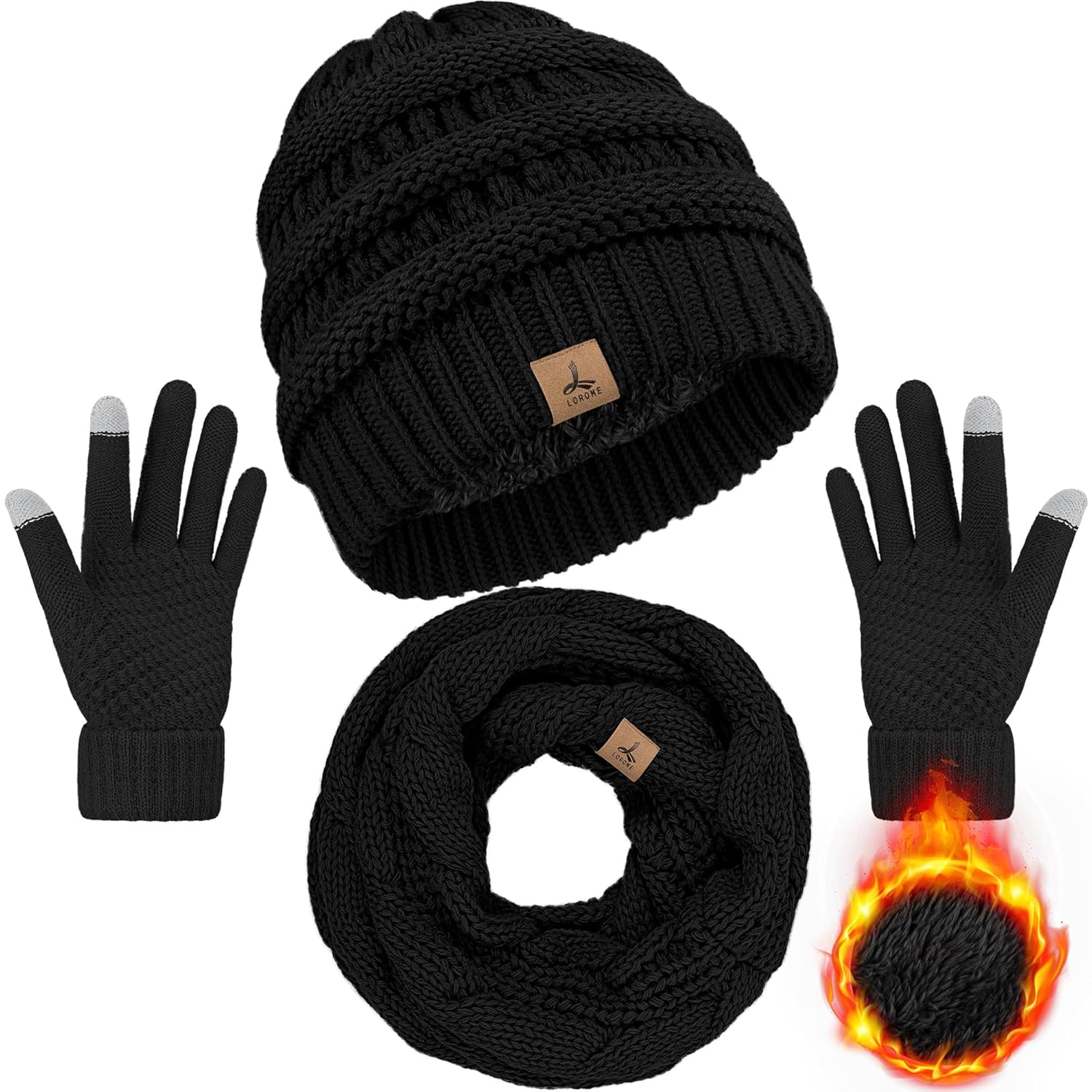 Winter Beanie Hat Scarf Gloves, Warm Fleece Knit Winter Hats Touch Screen Gloves Neck Scarf Set Winter Gifts for Unisex Adult Winter Beanie Hat Scarf Gloves, Warm Fleece Knit Winter Hats Touch Screen Gloves Neck Scarf Set Winter Gifts for Unisex Adult