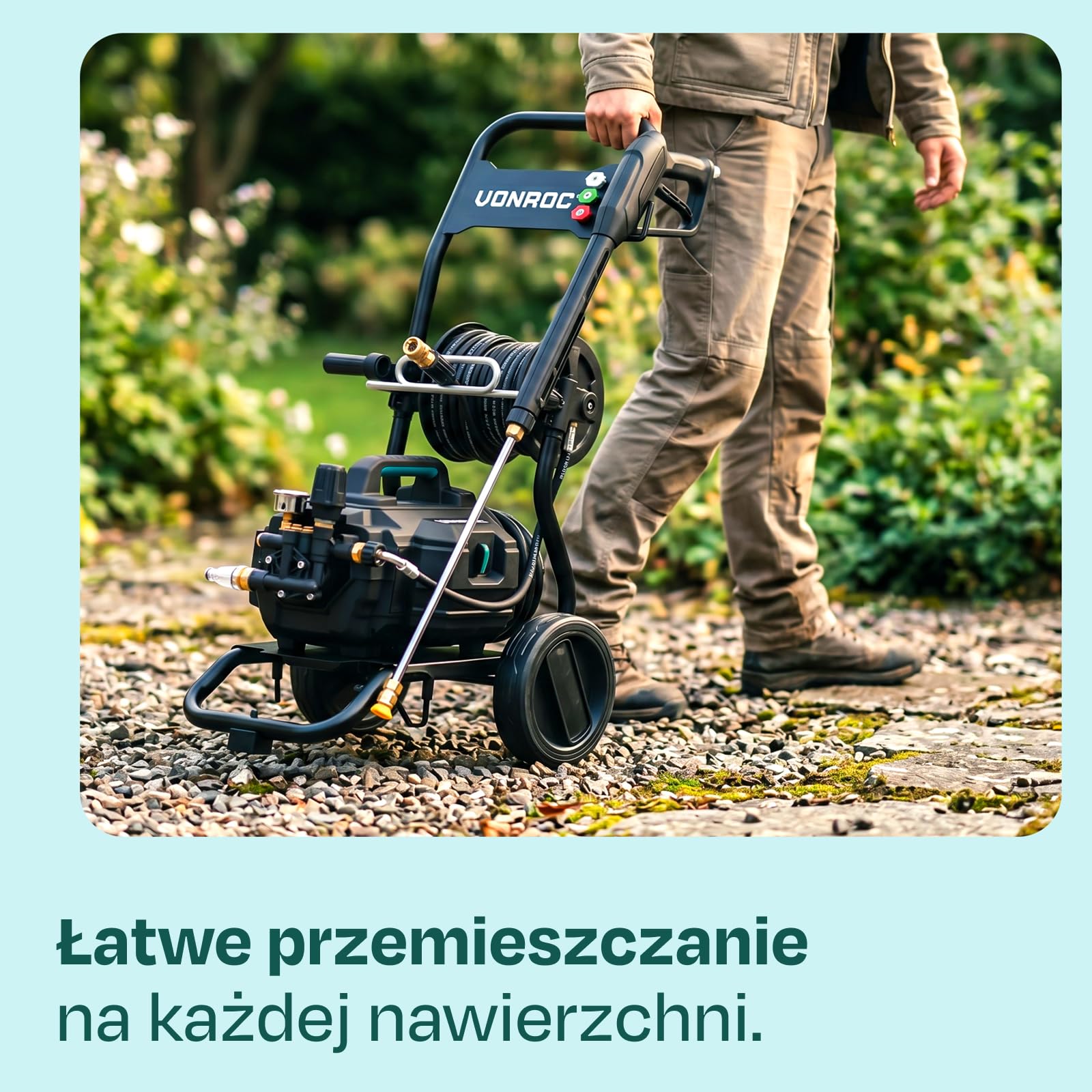 VONROC Myjka ciśnieniowa PRO V25-3 – 2500 W – 180 barów – silnik indukcyjny – wąż premium o długości 15 m – w zestawie: końcówka do czyszczenia tarasów, rozpylacz piany i 5 dysz