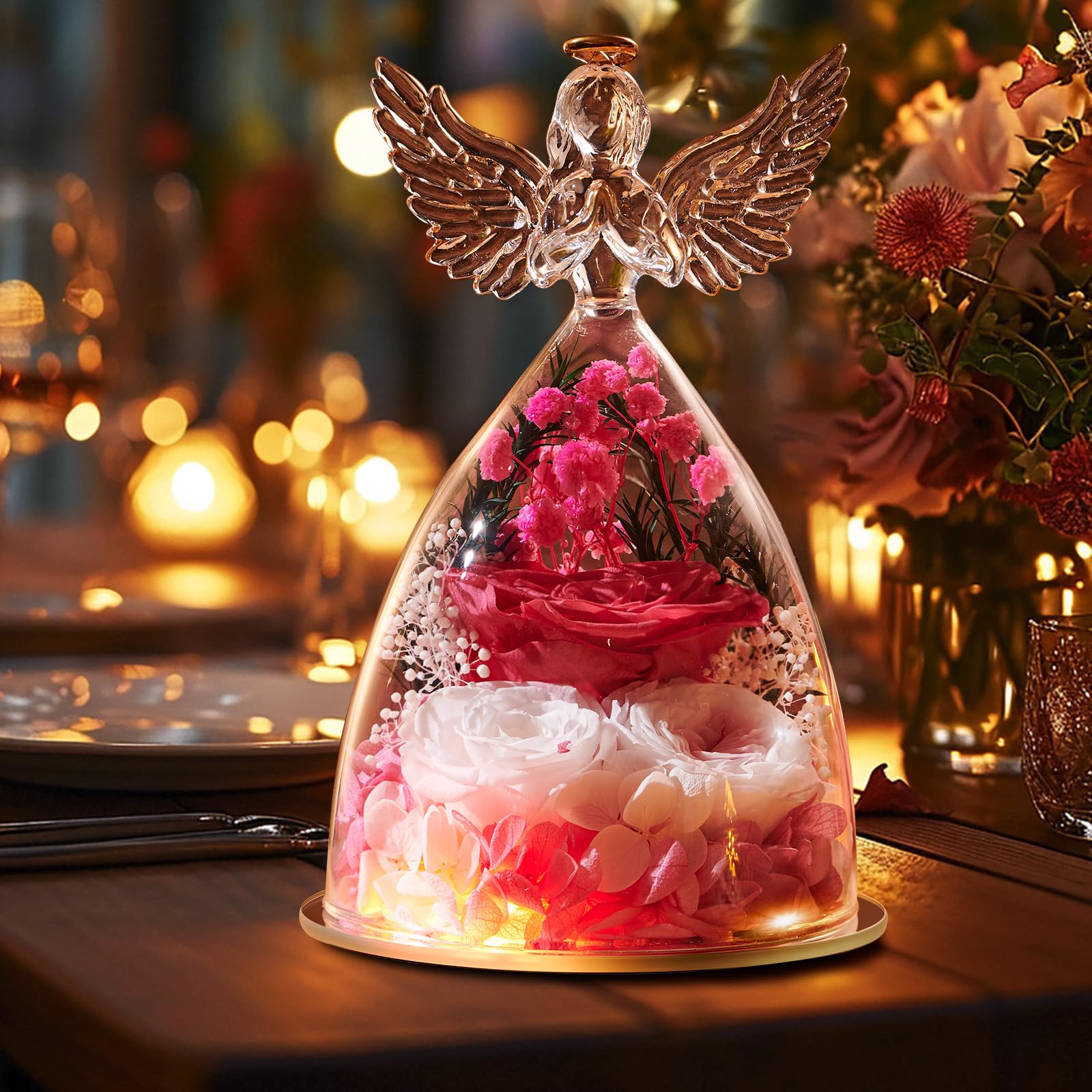 Regalos Originales para Mujer Día de la Madre, Rosa Eterna Flores Preservadas en Ángel Figura, Regalos para Mamá Madre Abuela Esposa Novia, Cumpleaños Navidad Acción de Gracias Aniversario, Rosa