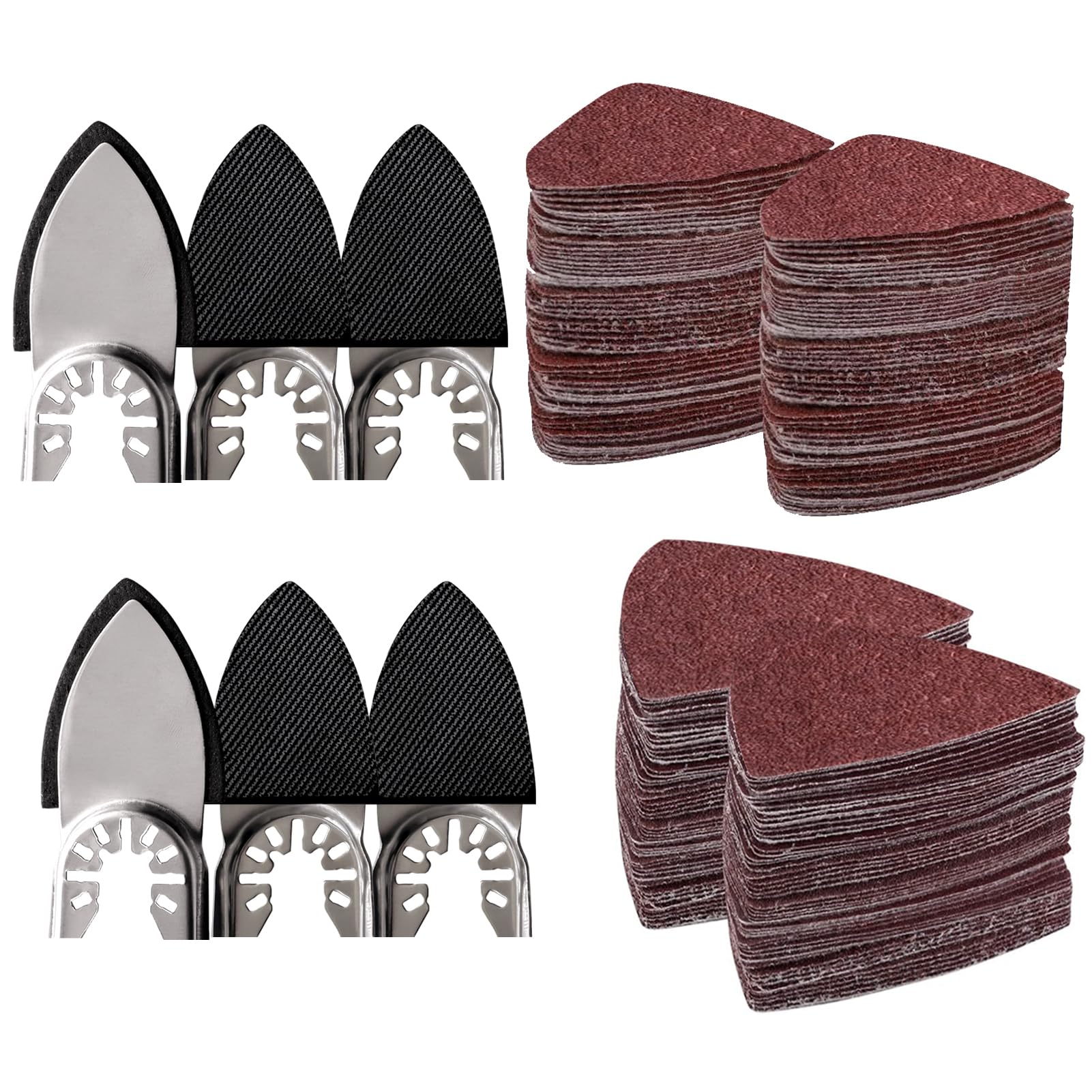 156pcs Finger Sanding Kit - 150 Papers & 6 Pads, 60-240 Grit for Multi-Tools, Wood/Metal/Plastic, Hook & Loop Backing