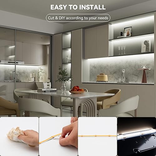 Miniatura 5 de PAUTIX COB - Tira de luz LED IP65 impermeable CRI90 20 pies200ft 5000 K blanco natural 3087 LED de alto lúmenes súper brillante 24 V cinta de luz