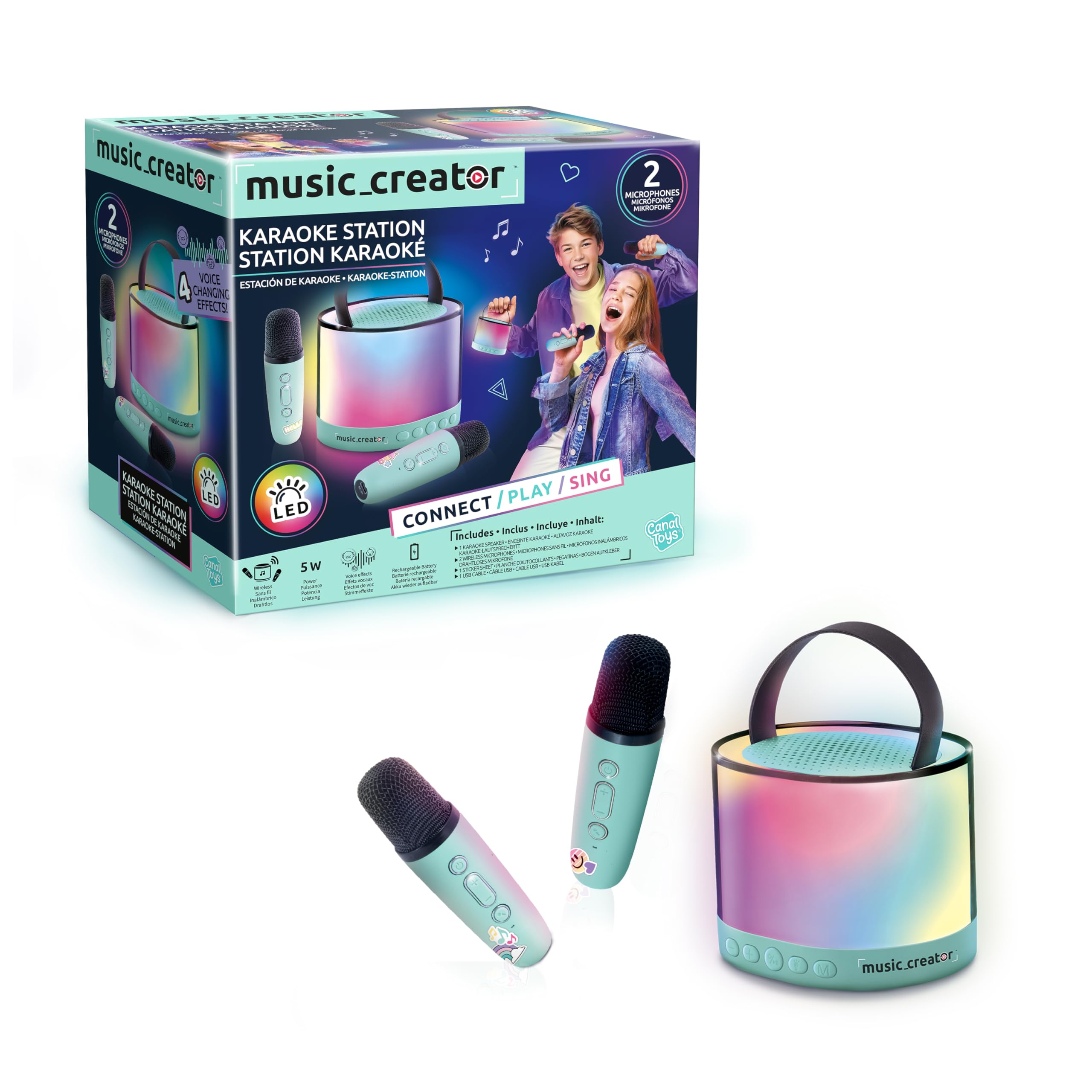 Music Creator Mini Karaoke Station - LED - Connect/Play/Sing - 2 Microphones NEW