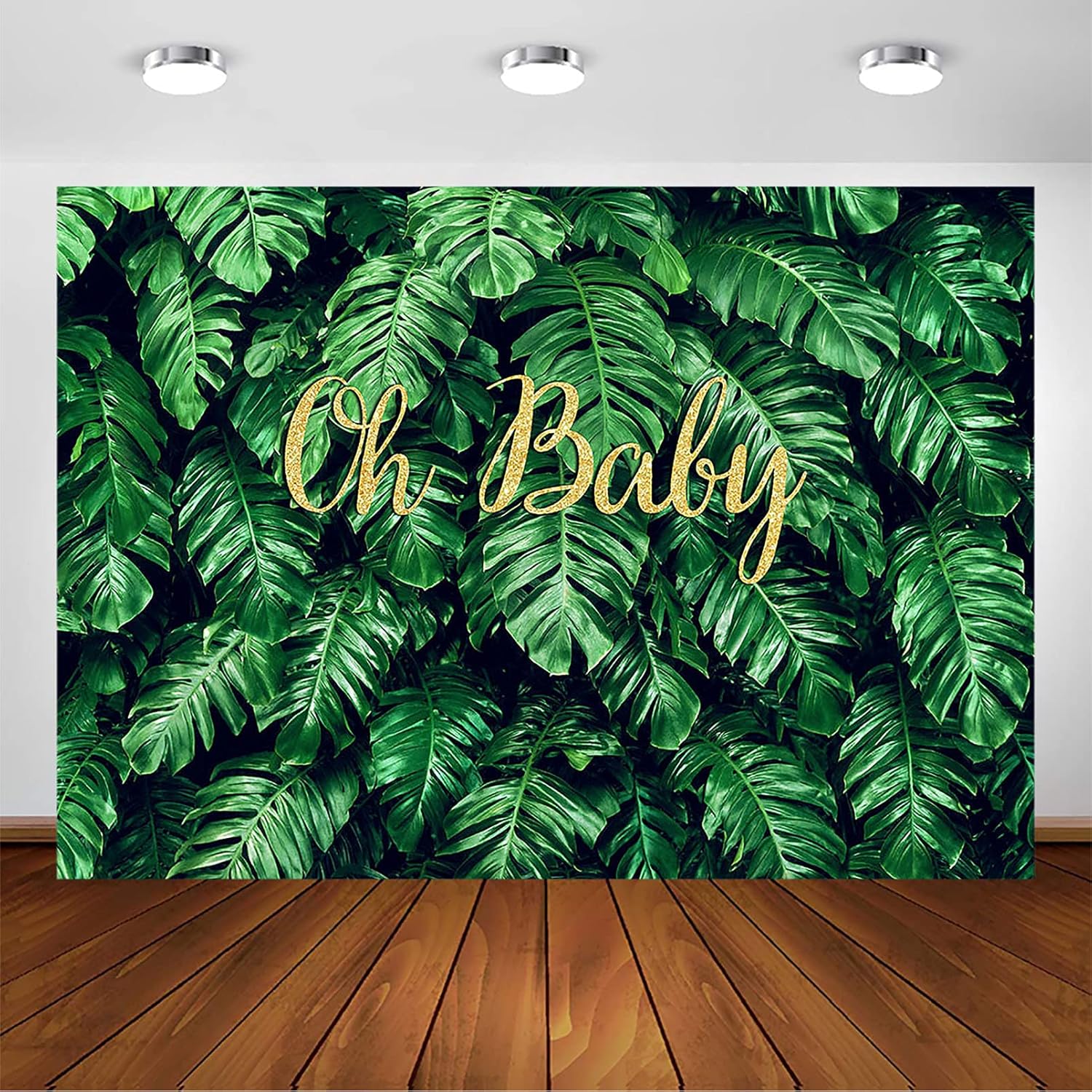 Avezano Oh Baby Tropical Backdrop for Baby Shower Photography Background Green and Gold Gender Nature Greenery Safari Baby Shower Decorations Birthday Party Photoshoot Backdrops (7x5ft)