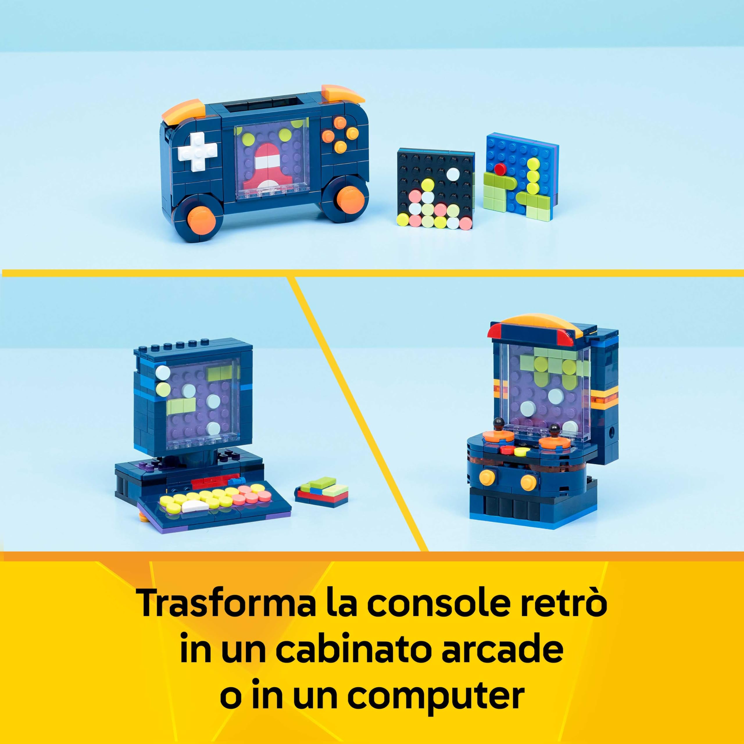 LEGO Creator 3 in 1 Console di Gioco Retrò - Giocattolo Trasformabile in Cabinato Arcade o Computer con Tastiera e Mouse - Idea Regalo per Gamer, Bambini e Bambine da 8 Anni in su - 31380