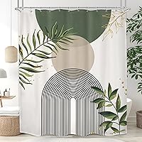 MitpokBrand Boho Sage Green Shower Curtain 60x72 - Bohemian Abstract Gold Leaves, Waterproof Polyester w/12 Hooks