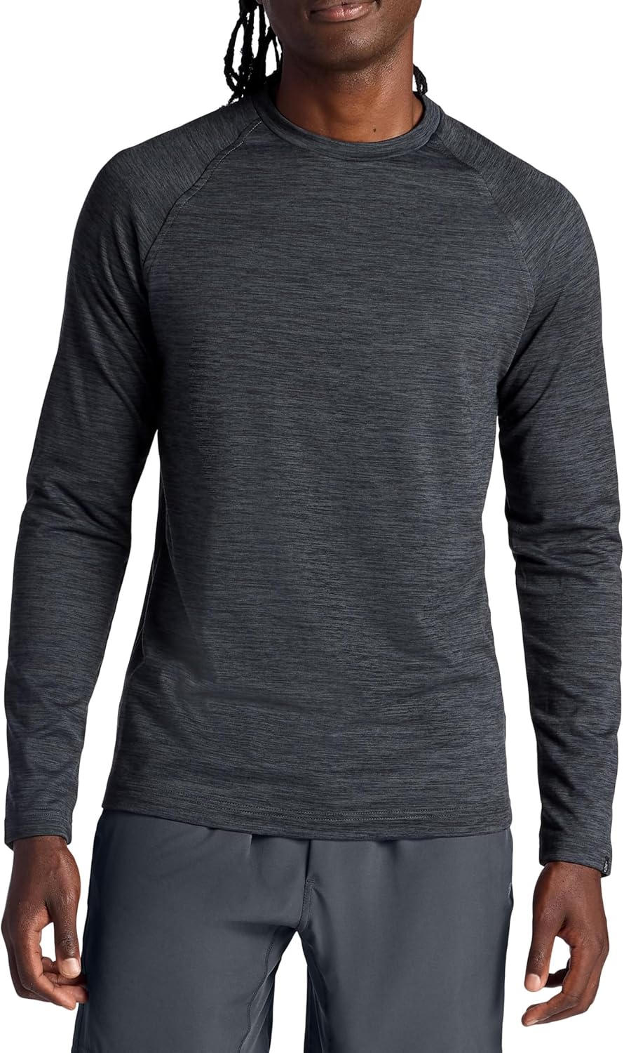 Gaiam Mens Power Long Sleeve Crewneck Top, Standard Fit, Stretch Heavyweight Fleece Material