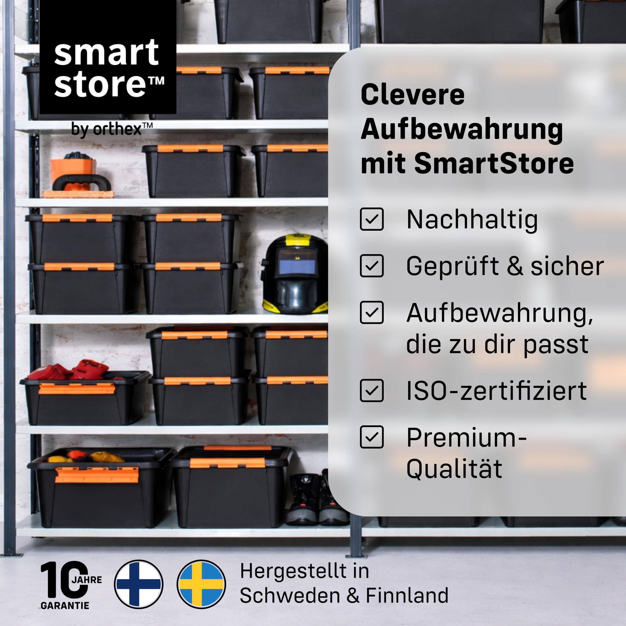 SmartStore Extrem robuste Kunststoff-Aufbewahrungsbox mit Deckel I 49 Liter I Für Garage, Regale, Umzug I 4er Set Stapelboxen mit Clipverschluss I Werkzeugaufbewahrung I BPA-frei I 59 x 39 x 34 cm