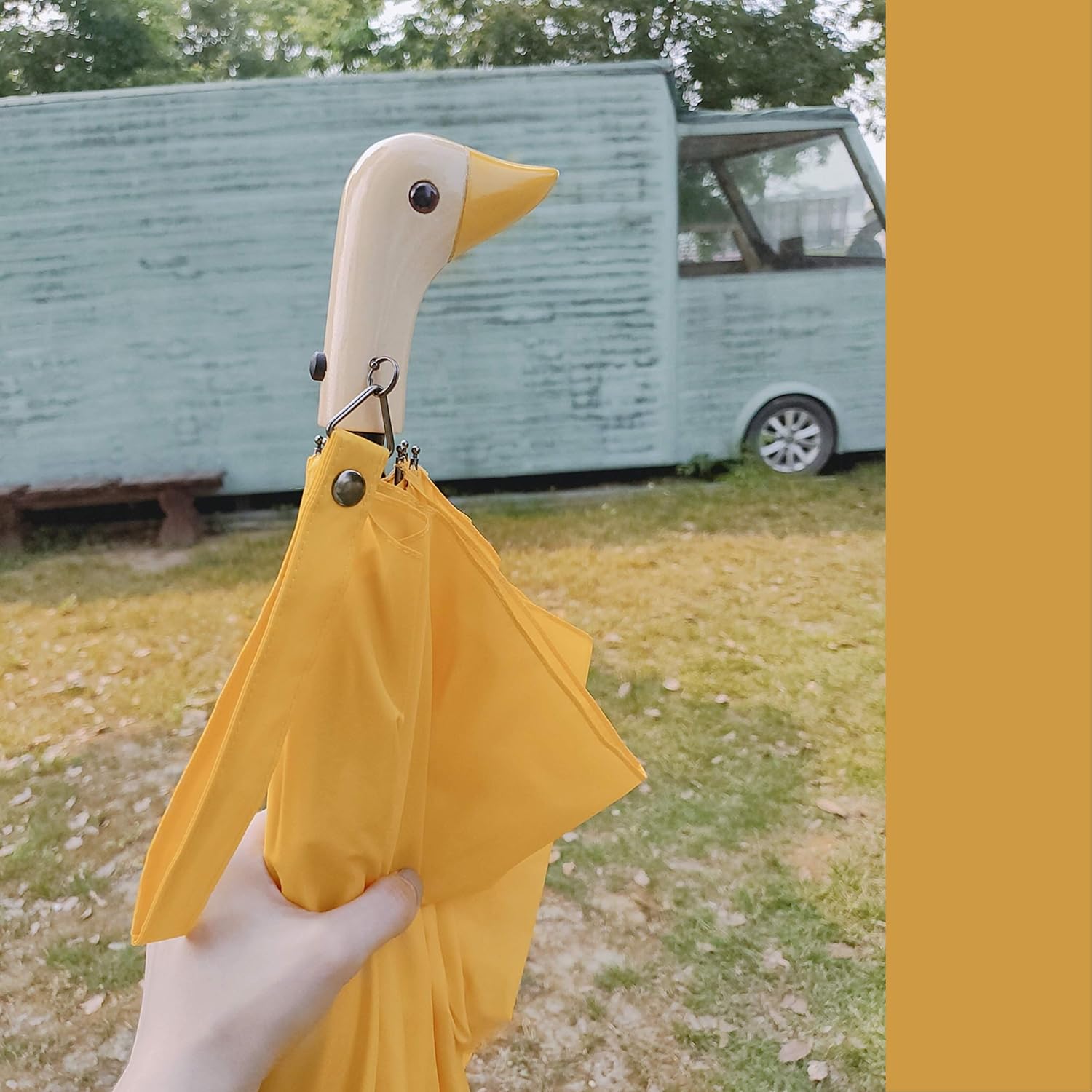 Sun Umbrella Cute Duck Head Wooden Handle Two Folding UV Protection Women Sun and Rain Umbrellas for Children Women