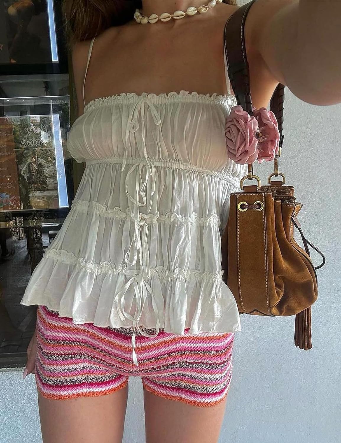 Women’s Y2K Striped Knit Shorts High Waisted Short Lounge Summer Elastic Rainbow Color Block Sweater Shorts - Image 2