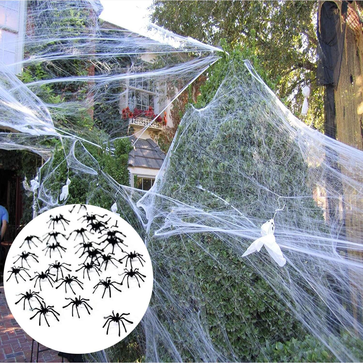 T-Antrix Fake Spider Web with 40 Spiders Props 800 sqft Halloween Party Outdoor Decorations Supplies Stretch Spider Web